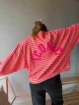 T-shirt marinière ICONIC Corail fluo + Rose clair manches longues