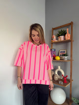 Sweat Manches courtes PAOLINA rayé rose