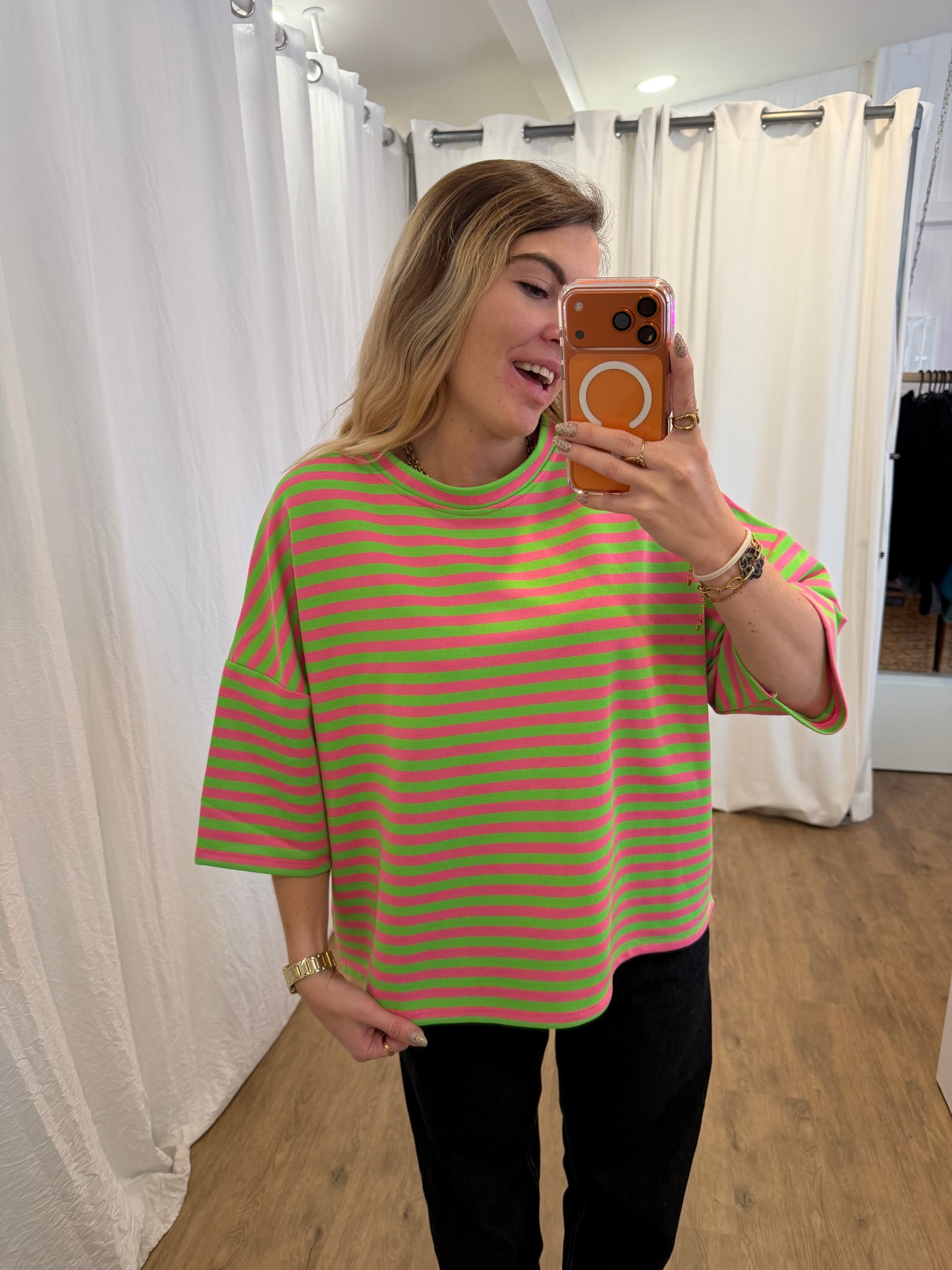 T-shirt LÉA marinière Vert + Rose