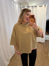 T-shirt LÉA marinière Vert + Rose