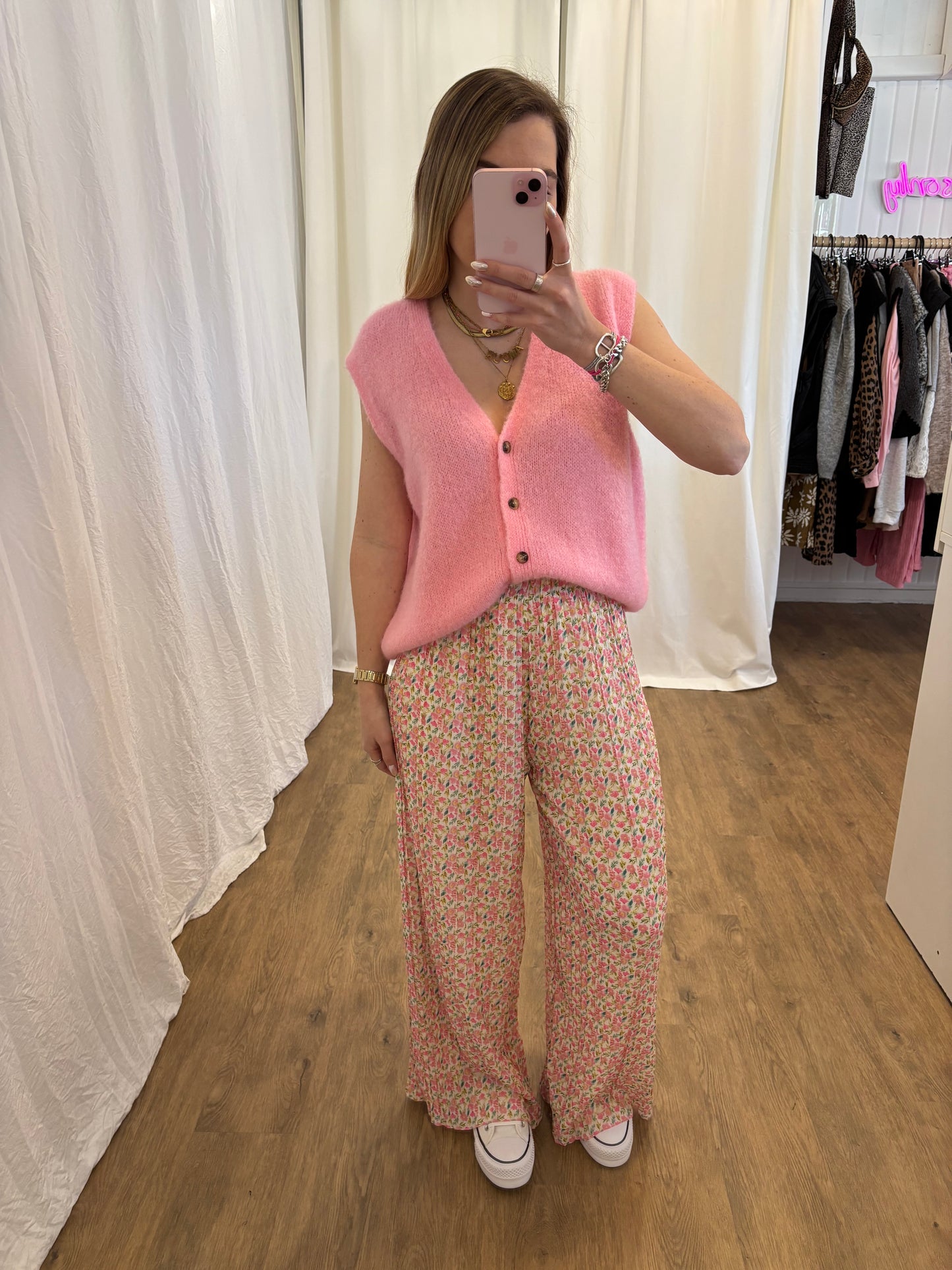 2 - Pantalon plissé BILI petites fleurs rose