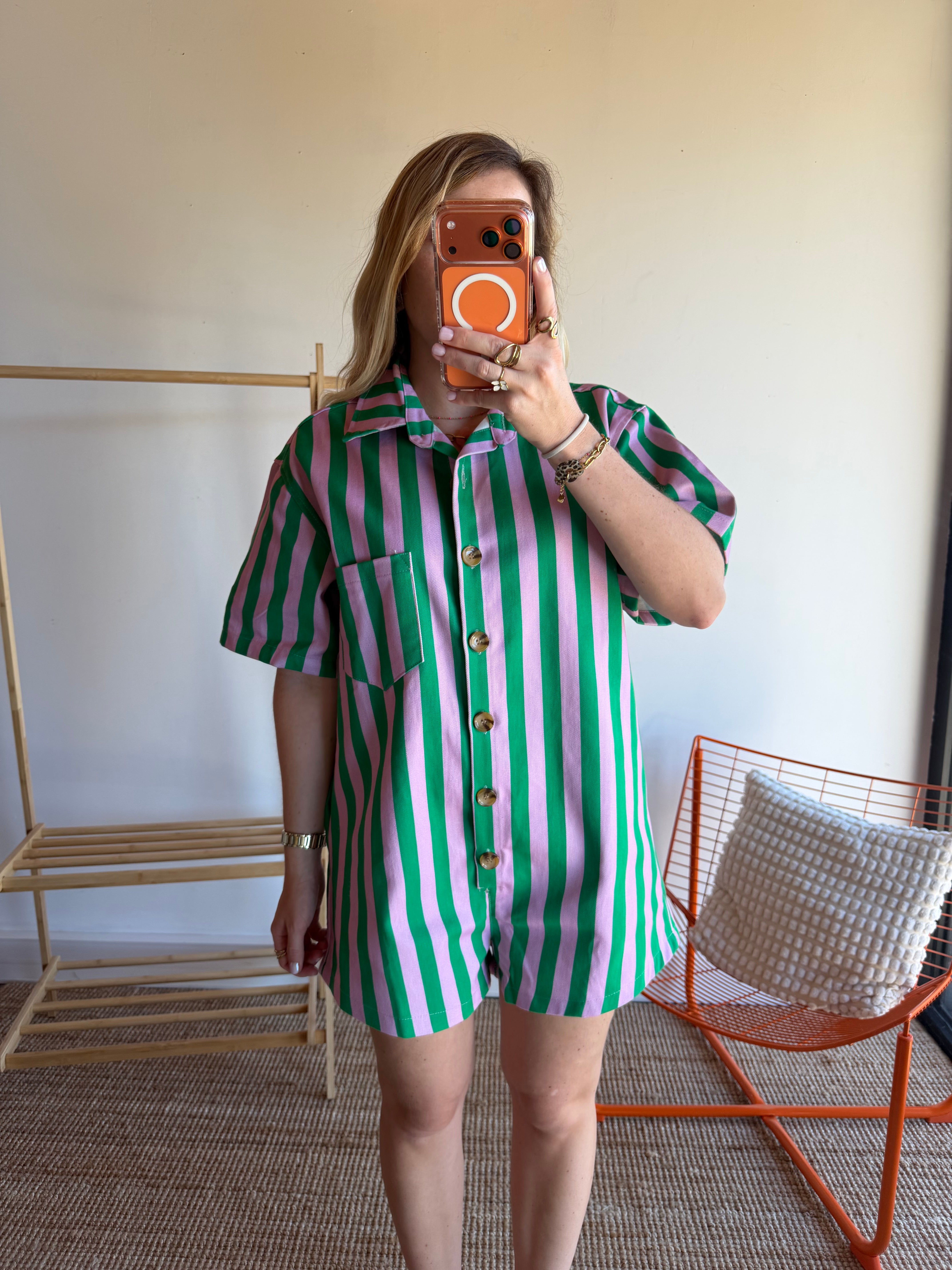 Combishort rayée JULIA vert + rose