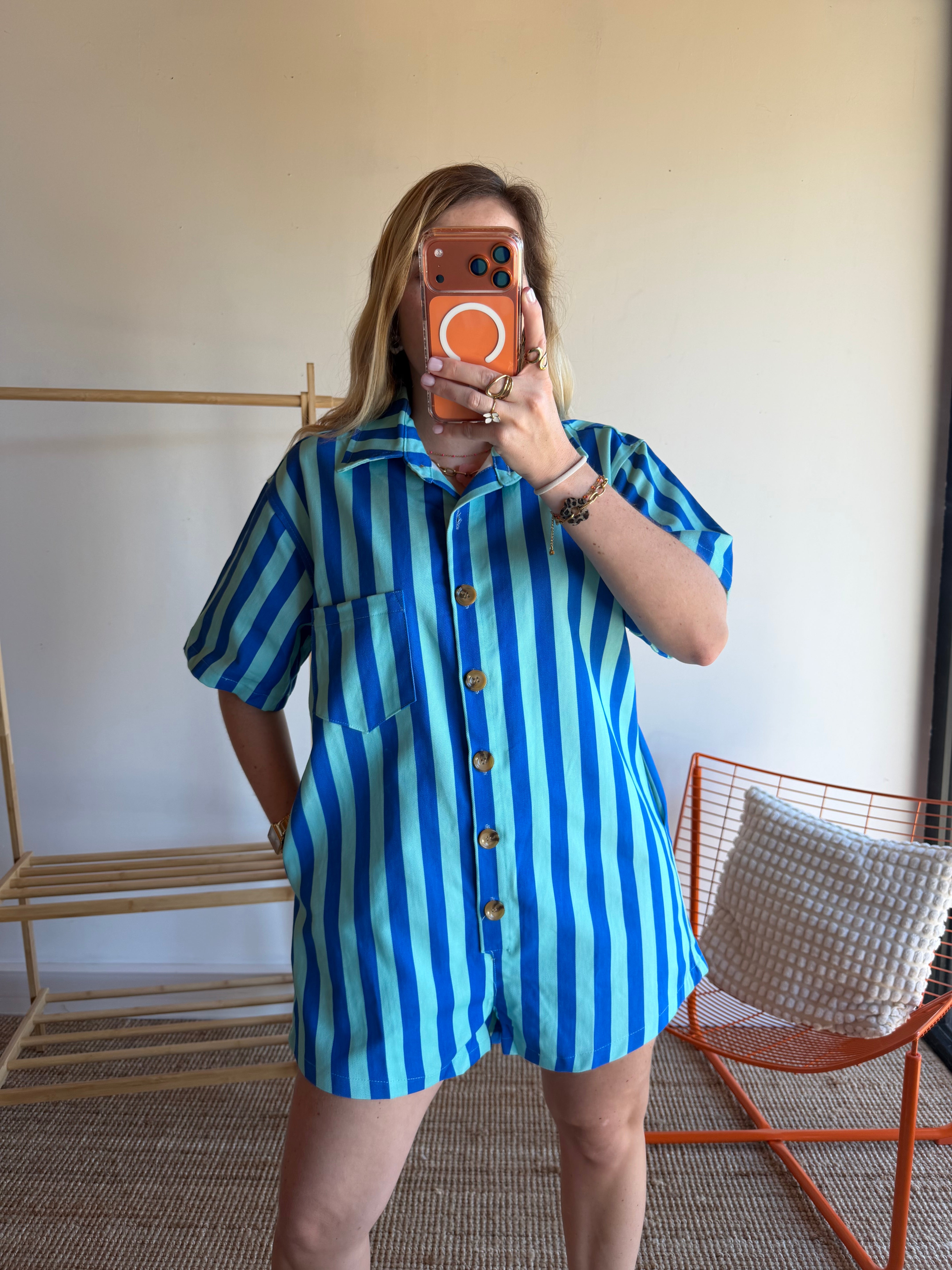 Combishort rayée JULIA bleu + turquoise