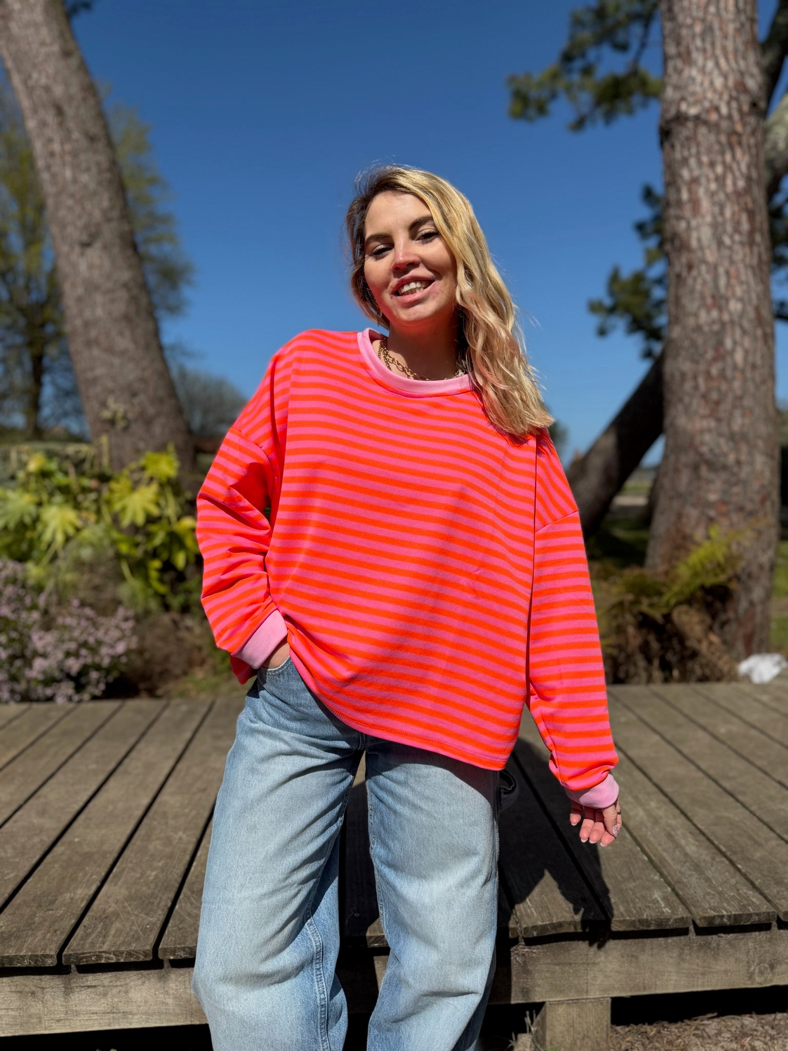 T-shirt marinière SARAH Orange + Rose