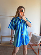 Combishort rayée JULIA bleu + turquoise