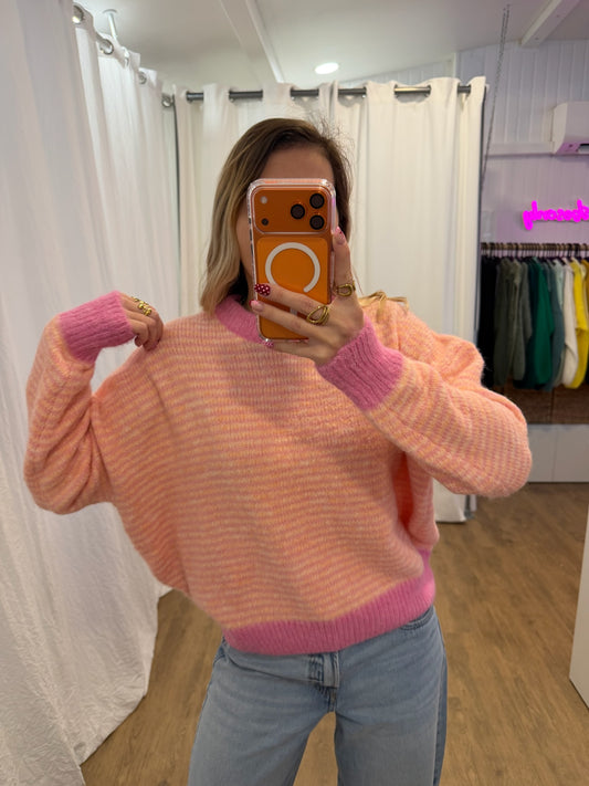 Pull SOLEN Orange/Blanc/Fushia