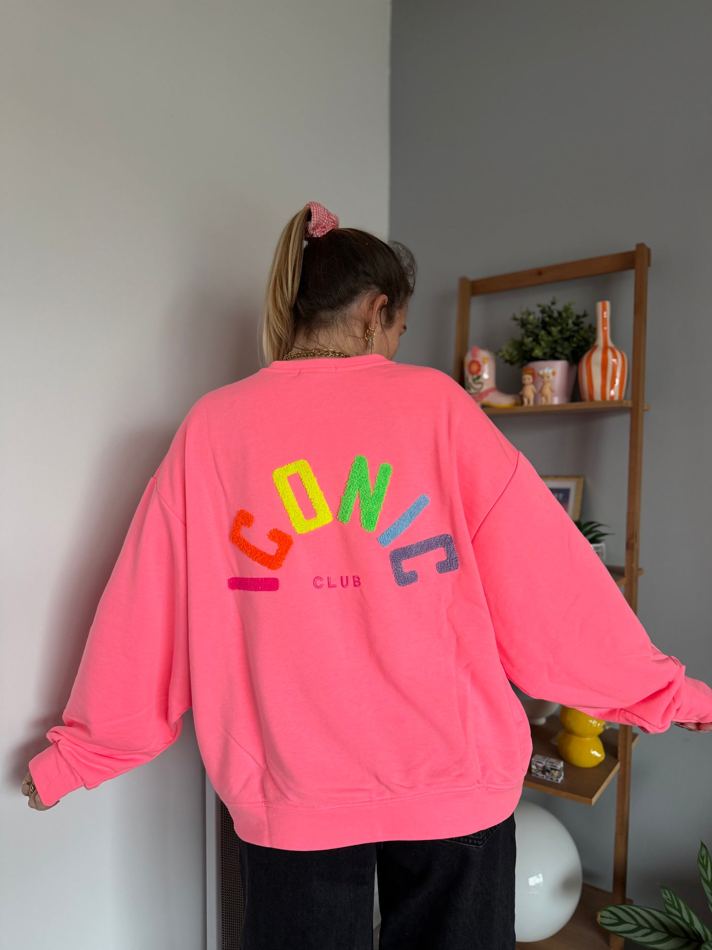 Sweat ICONIC Rose fluo clair + Jaune + Multicolore