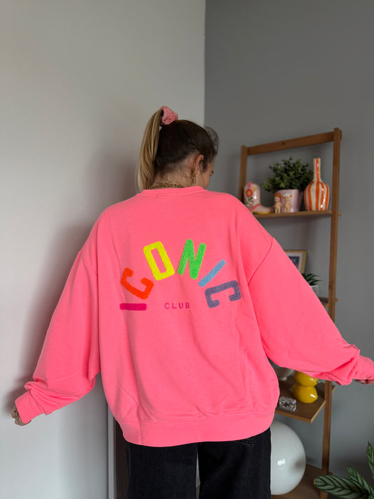 Sweat ICONIC Rose fluo clair + Jaune + Multicolore