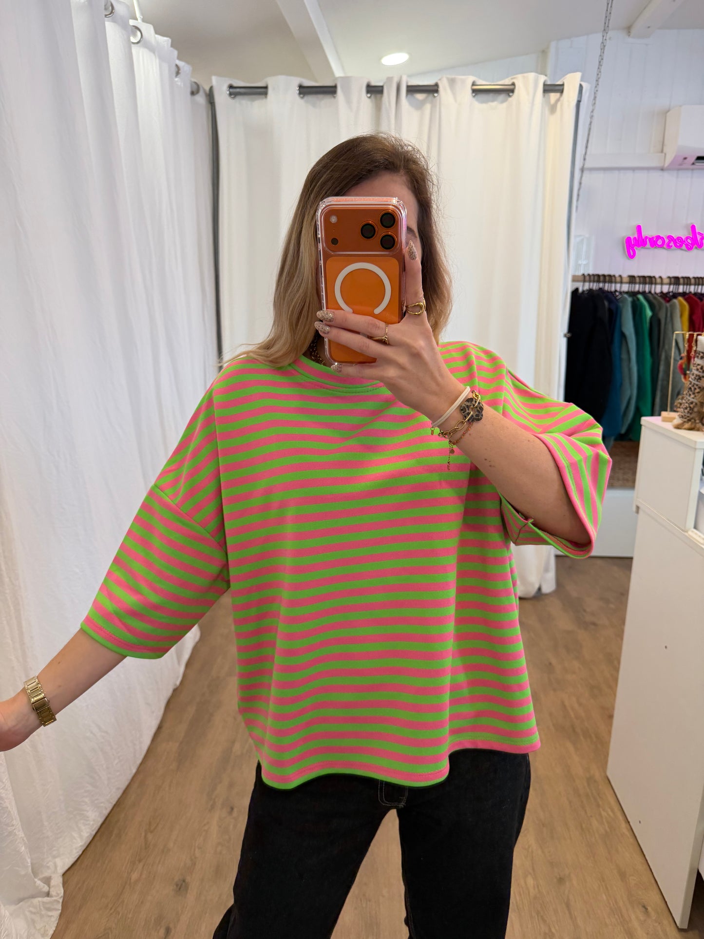 T-shirt LÉA marinière Vert + Rose