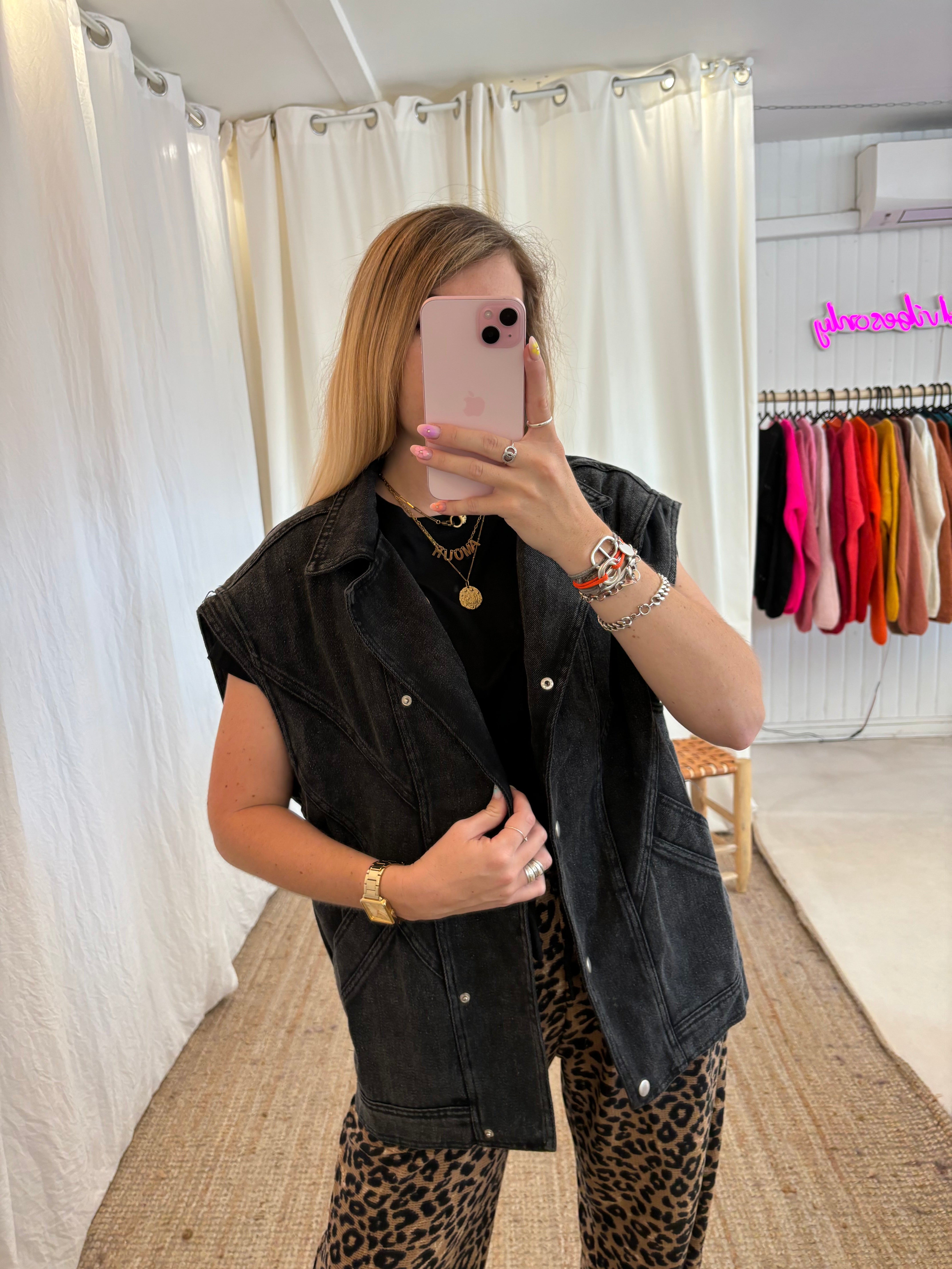 Veste oversize sans manches CAMILLE Noir