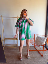 Combishort rayée JULIA vert + rose