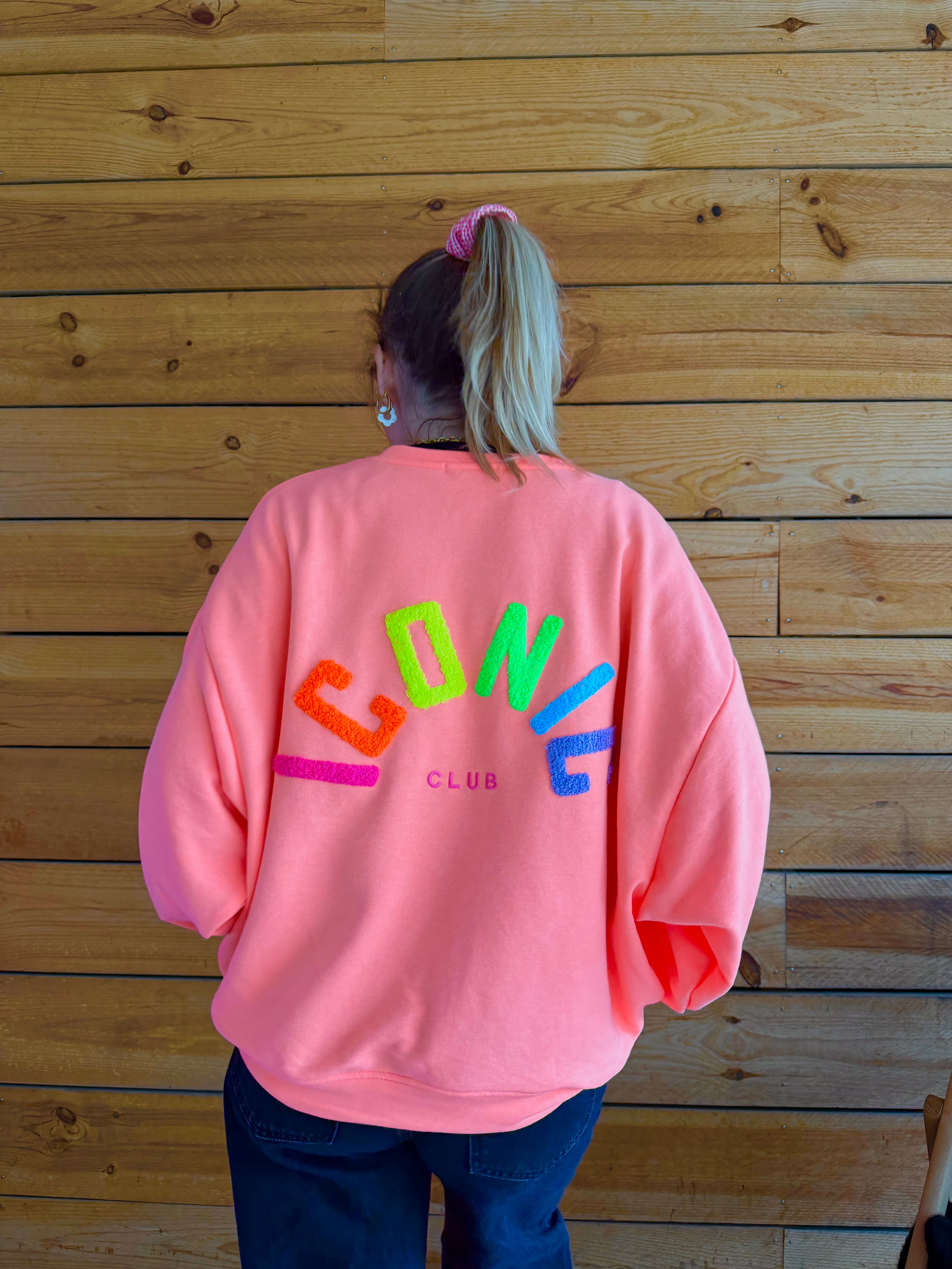 Sweat ICONIC Corail fluo + multicolore