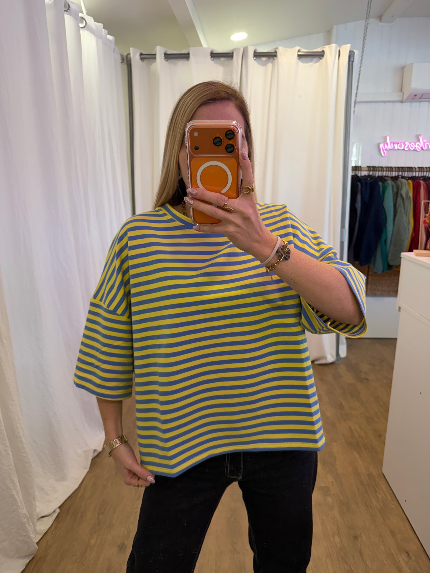 T-shirt LÉA marinière Bleu + Jaune