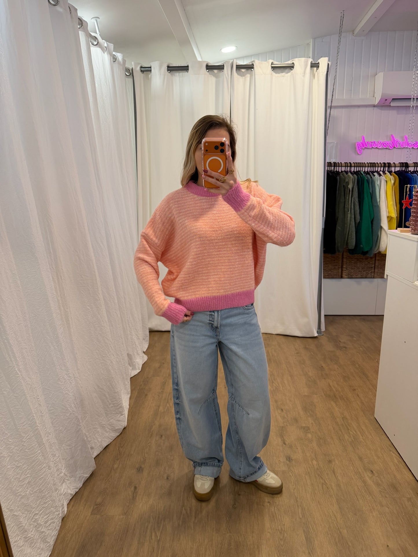 Pull SOLEN Orange/Blanc/Fushia