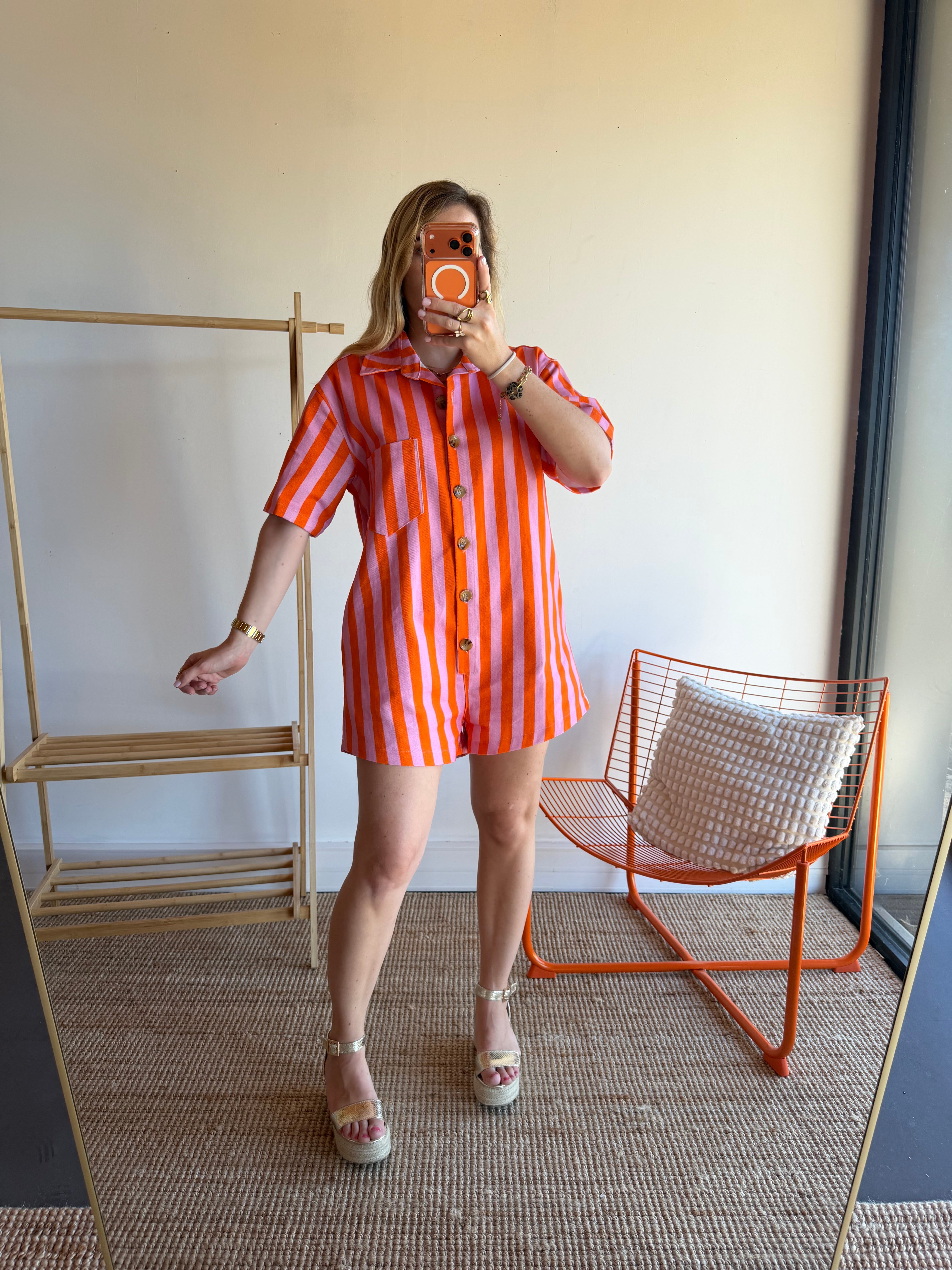 Combishort rayée JULIA orange + rose