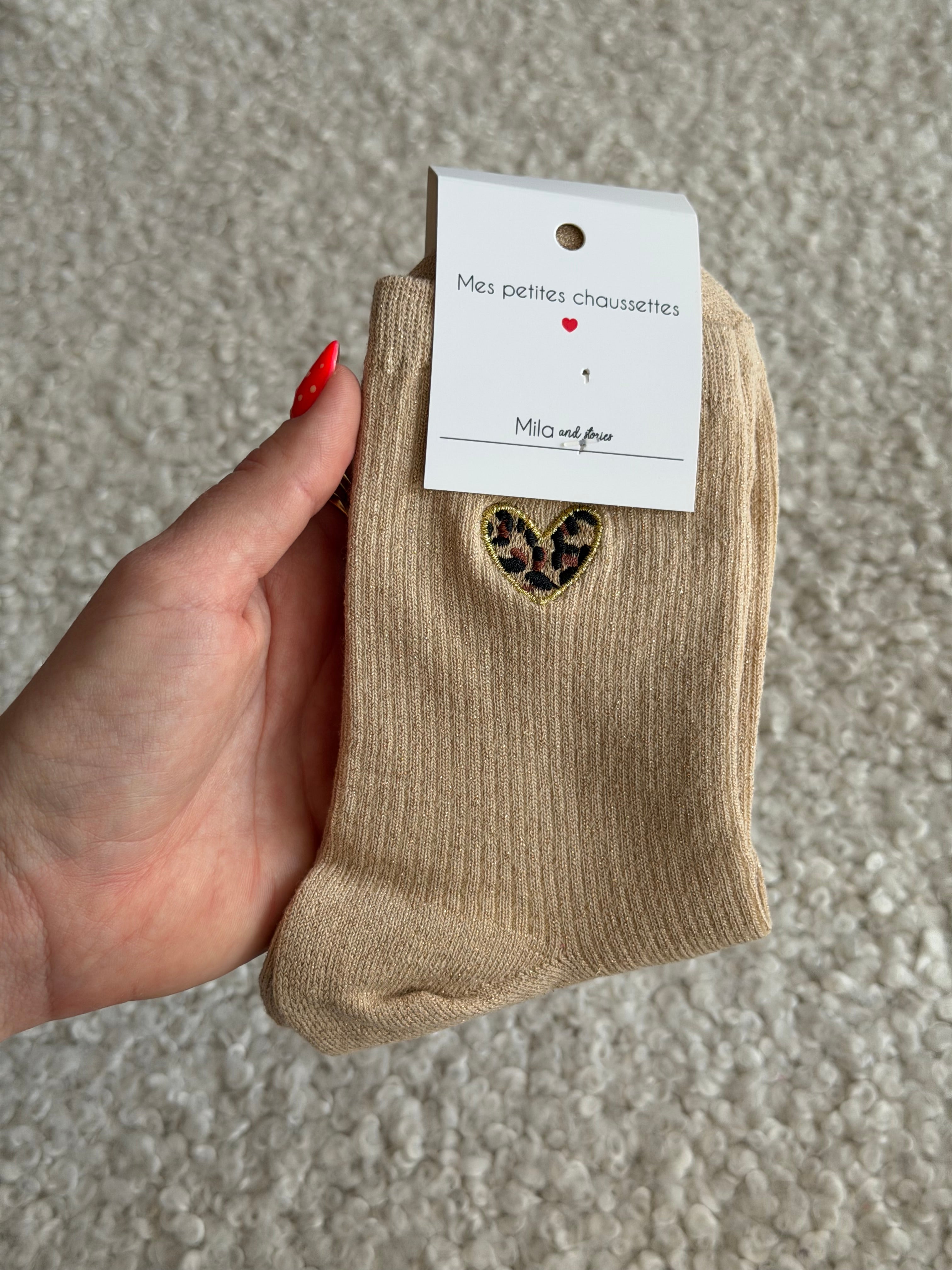 Chaussettes montantes COEUR LÉOPARD