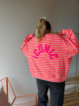 T-shirt marinière ICONIC Corail fluo + Rose clair manches longues