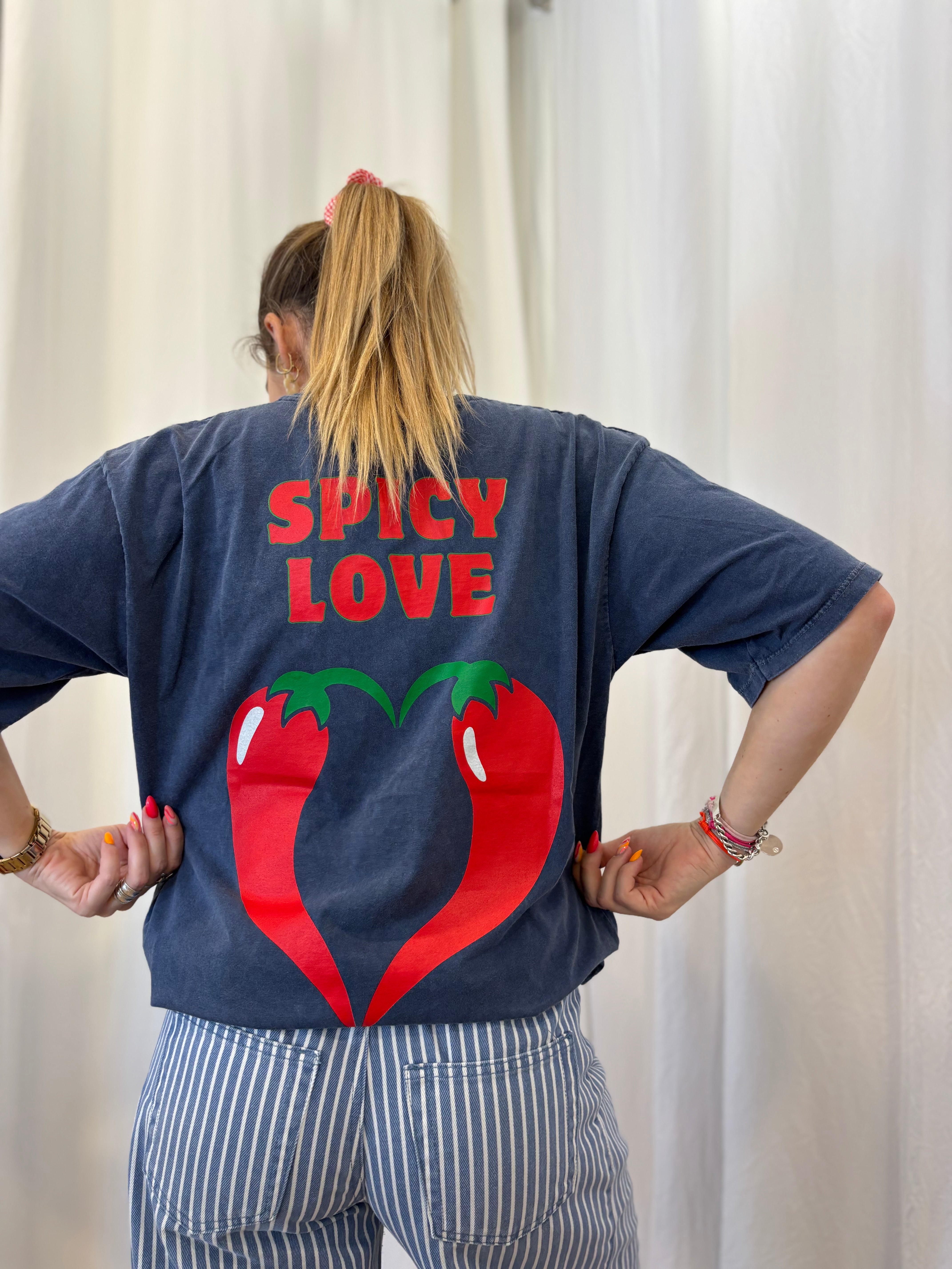 T-shirt SPICY LOVE Bleu marine ••