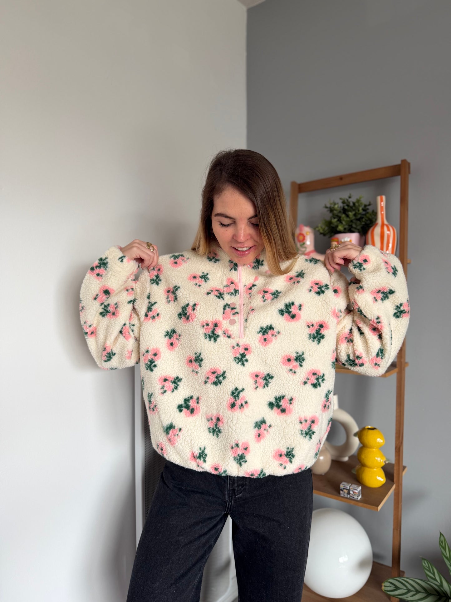 Veste polaire FLEURS Rose