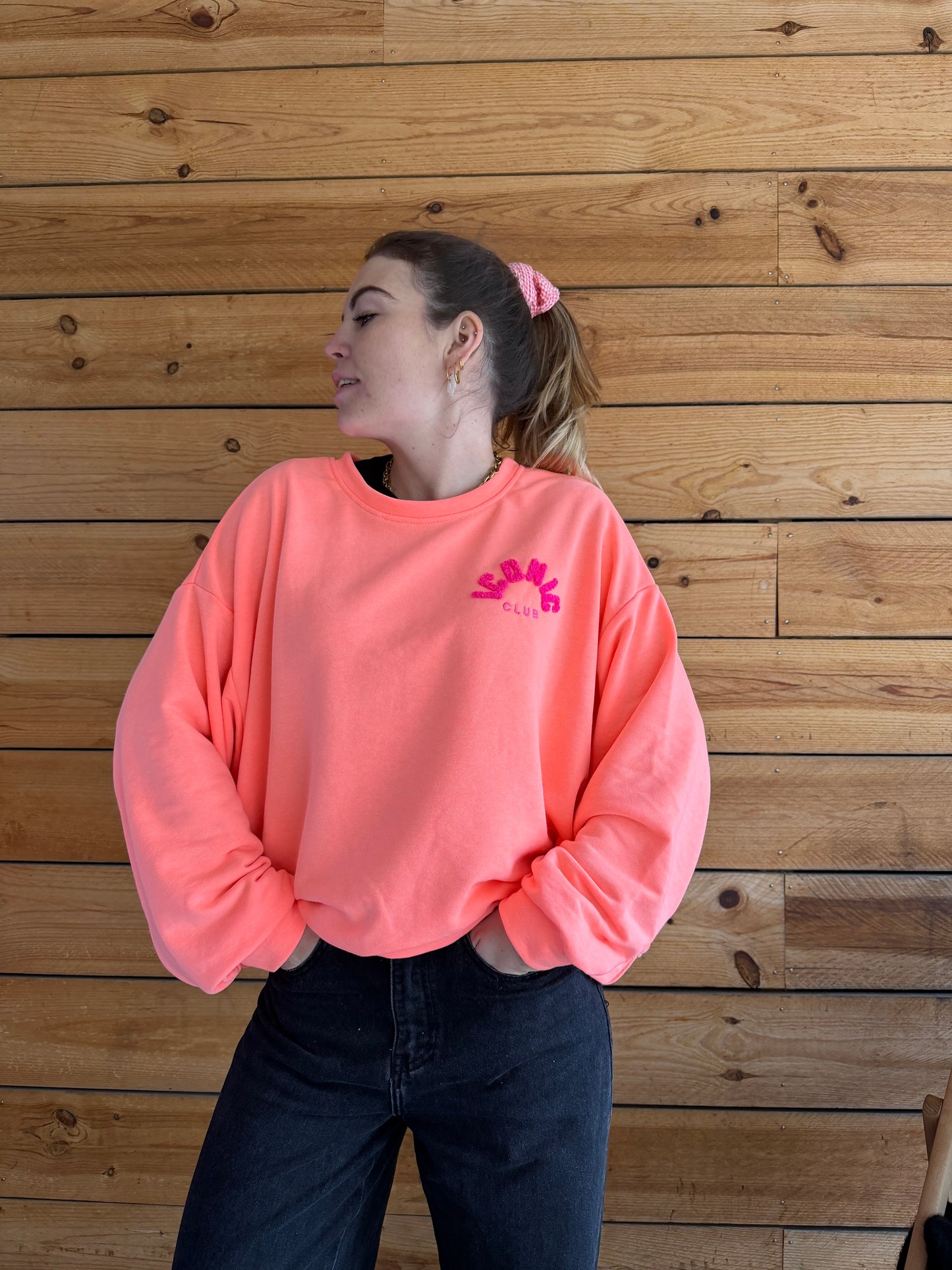 Sweat ICONIC Corail fluo + multicolore