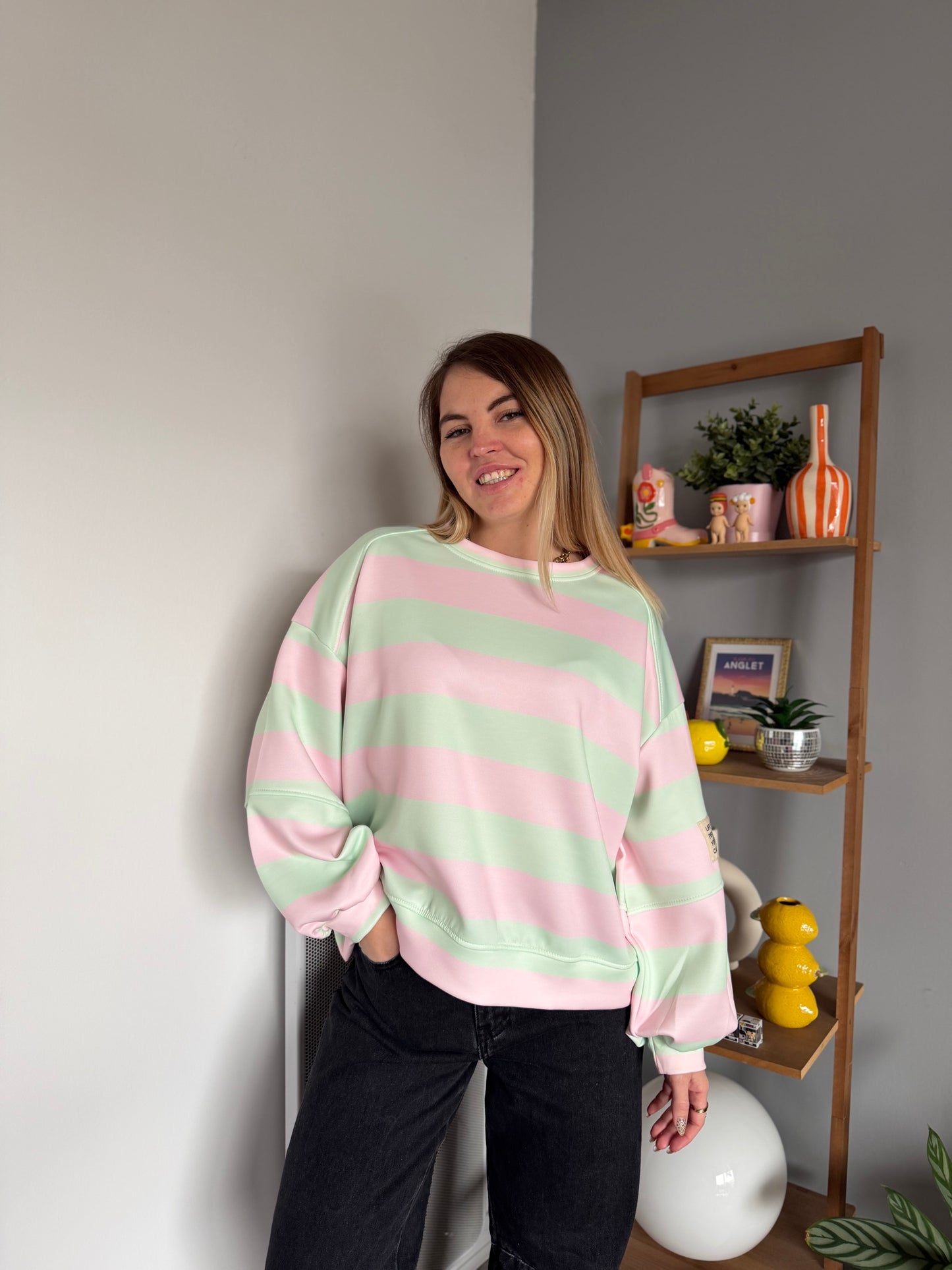 Sweat marinière GABRIEL Vert + Rose