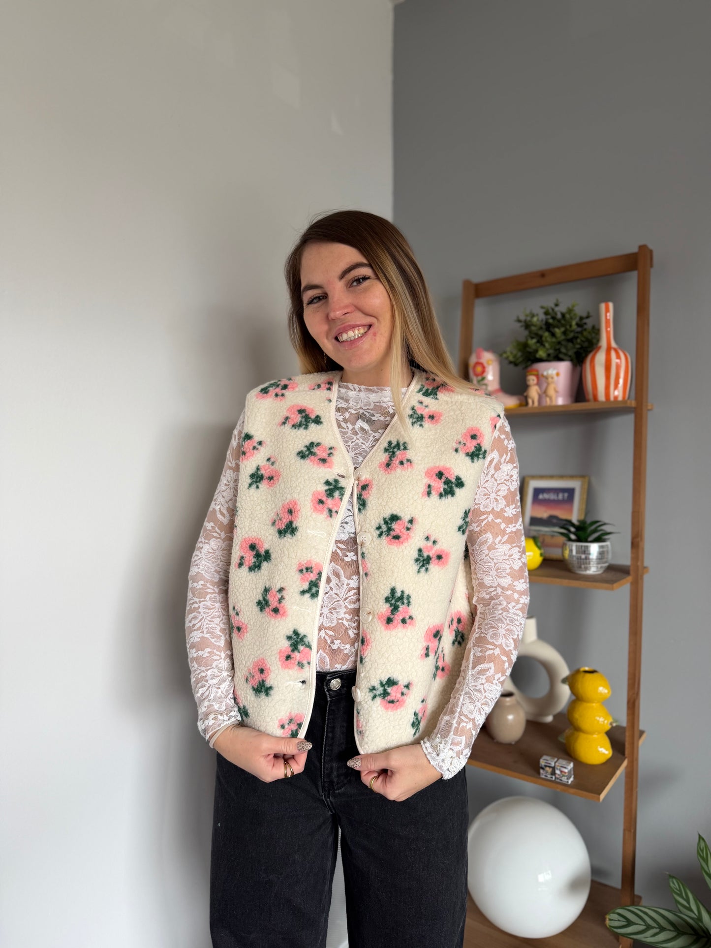 Veste sans manches FLEURS Rose