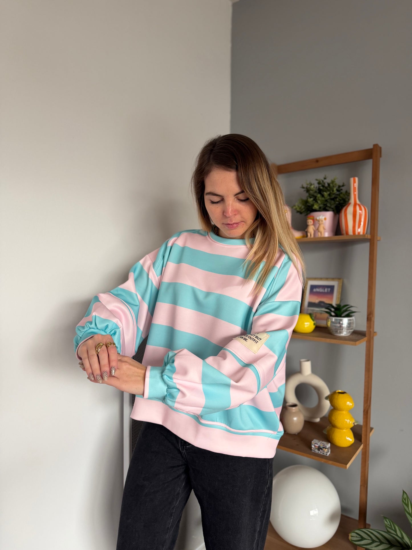 Sweat marinière GABRIEL Turquoise + Rose