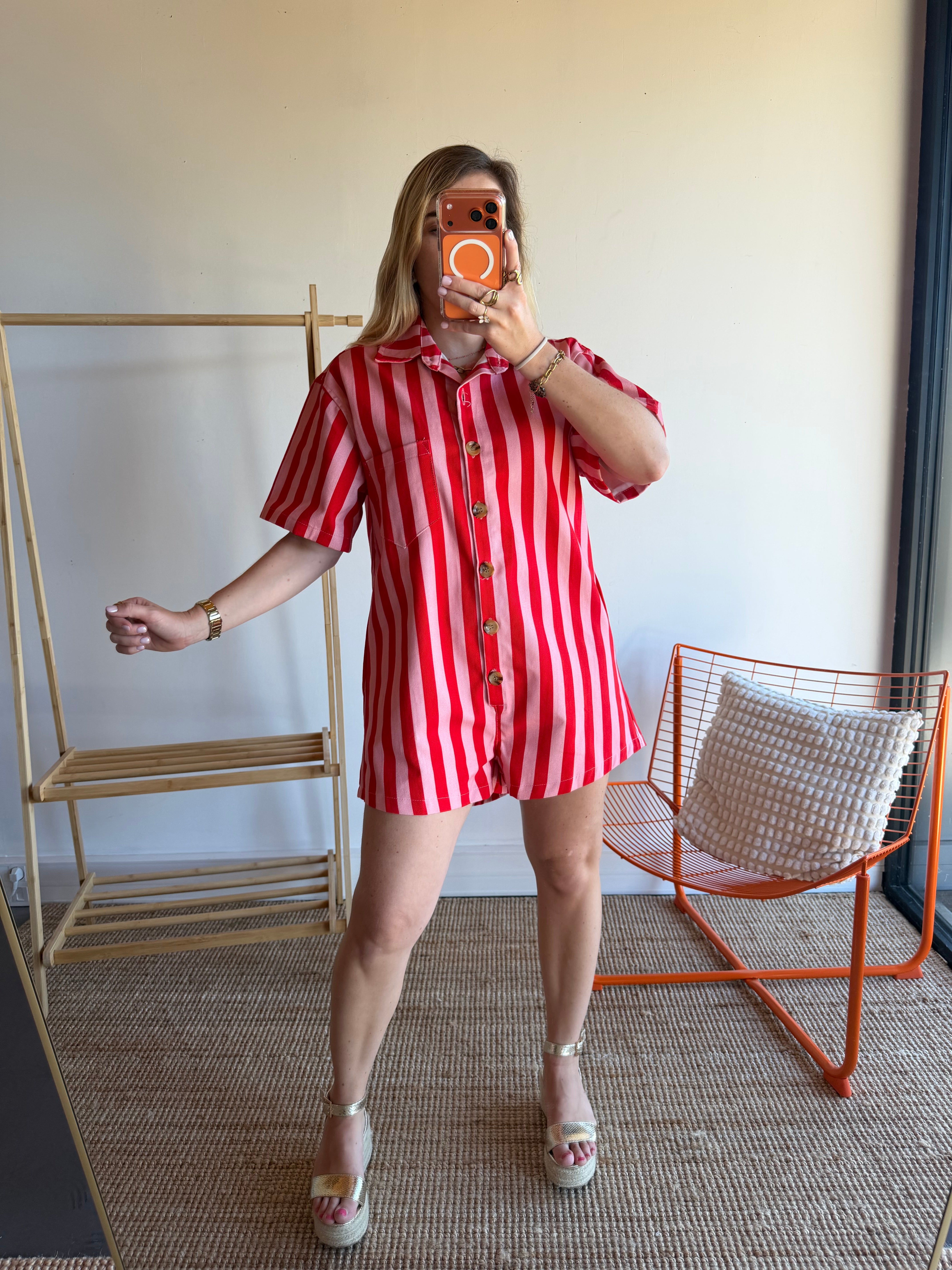 Combishort rayée JULIA rose + rouge