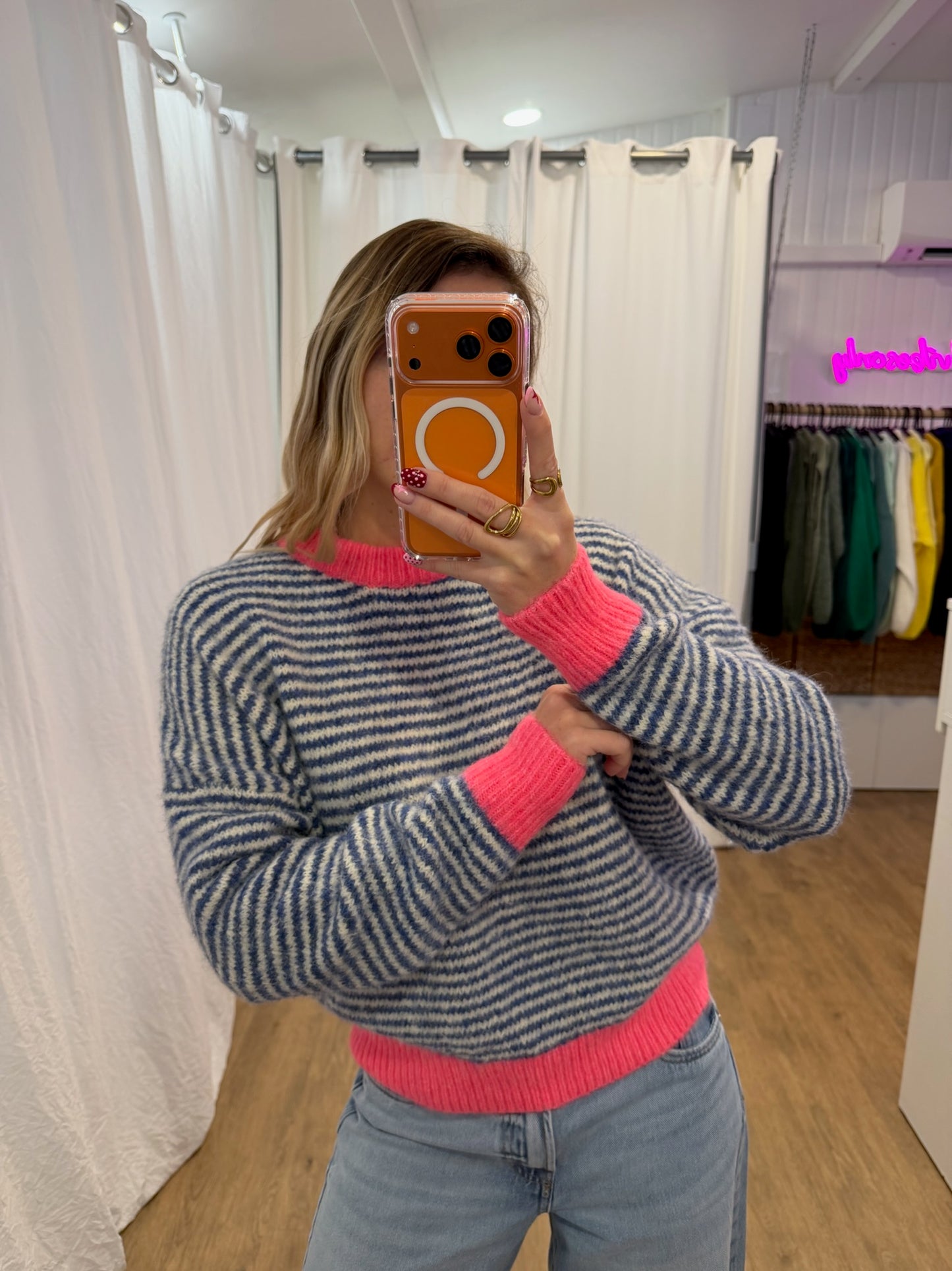 Pull SOLEN Bleu/Blanc/Rose fluo