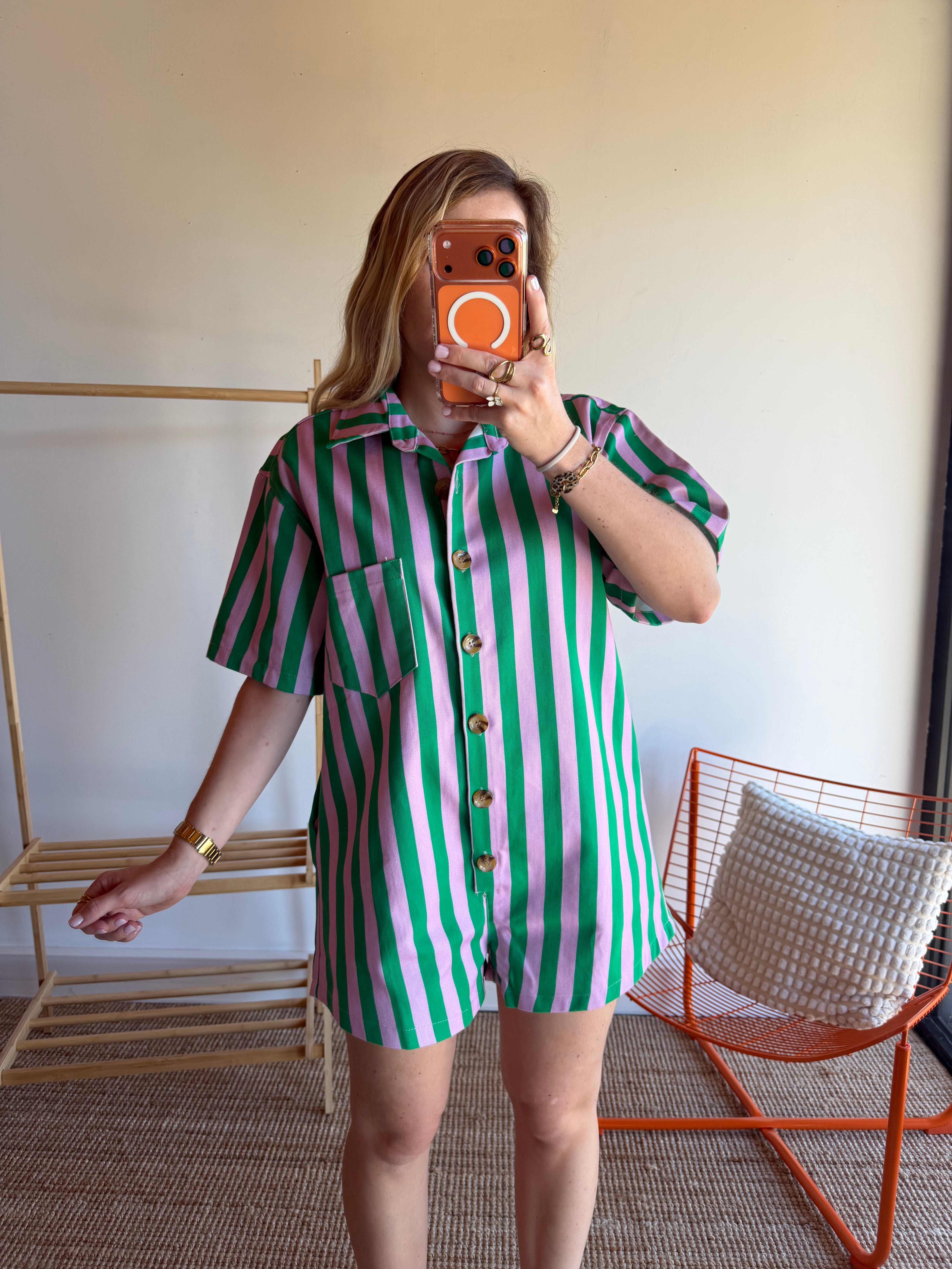 Combishort rayée JULIA vert + rose