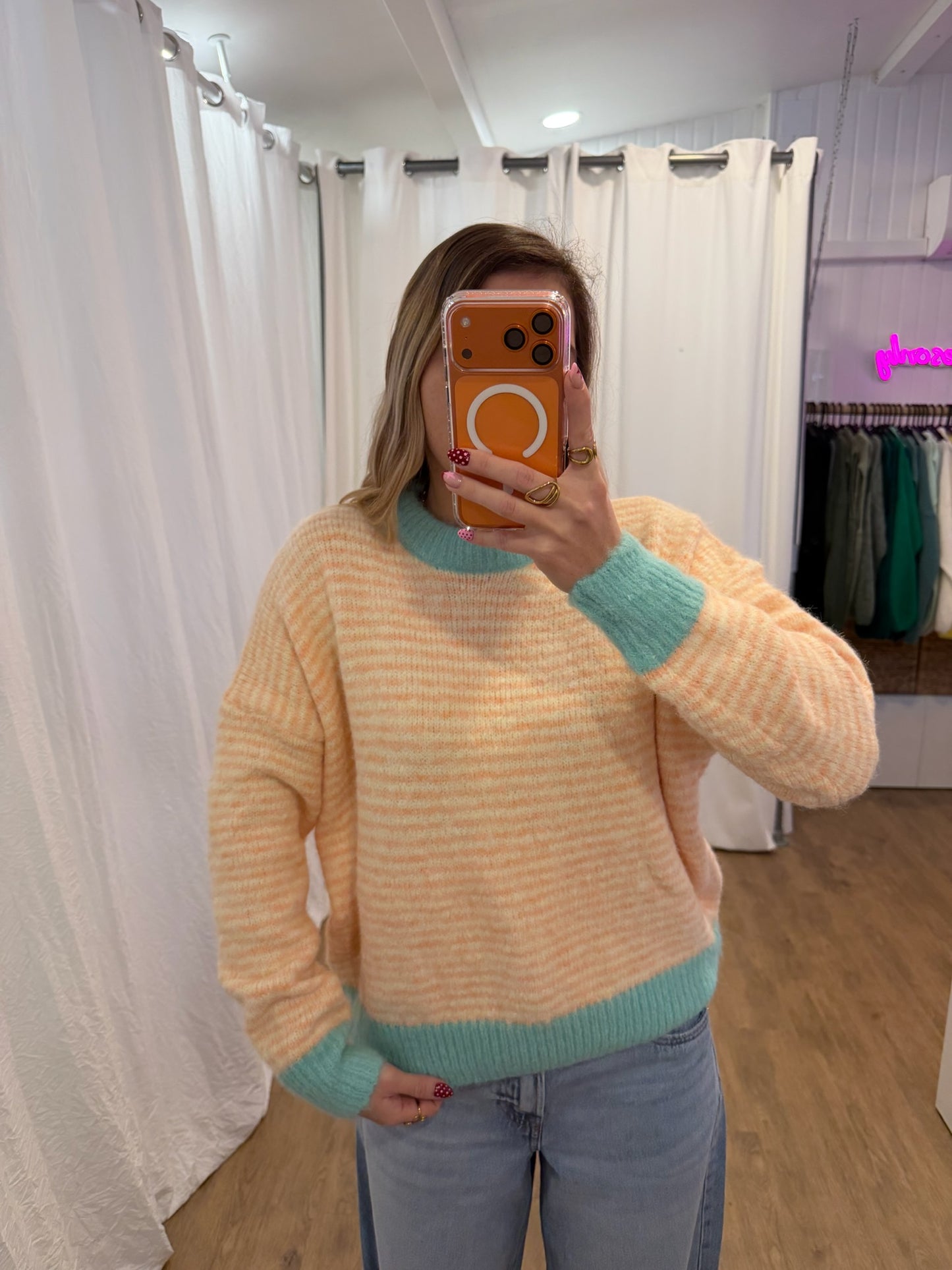 Pull SOLEN Saumon/Blanc/Bleu