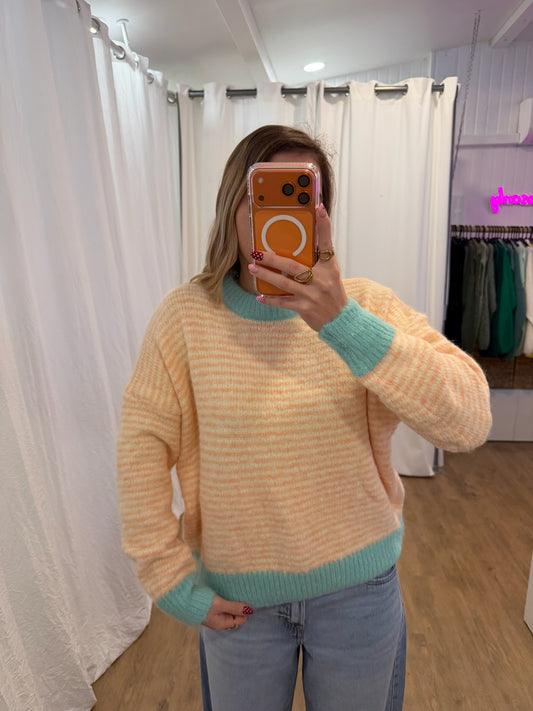 Pull SOLEN Saumon/Blanc/Bleu