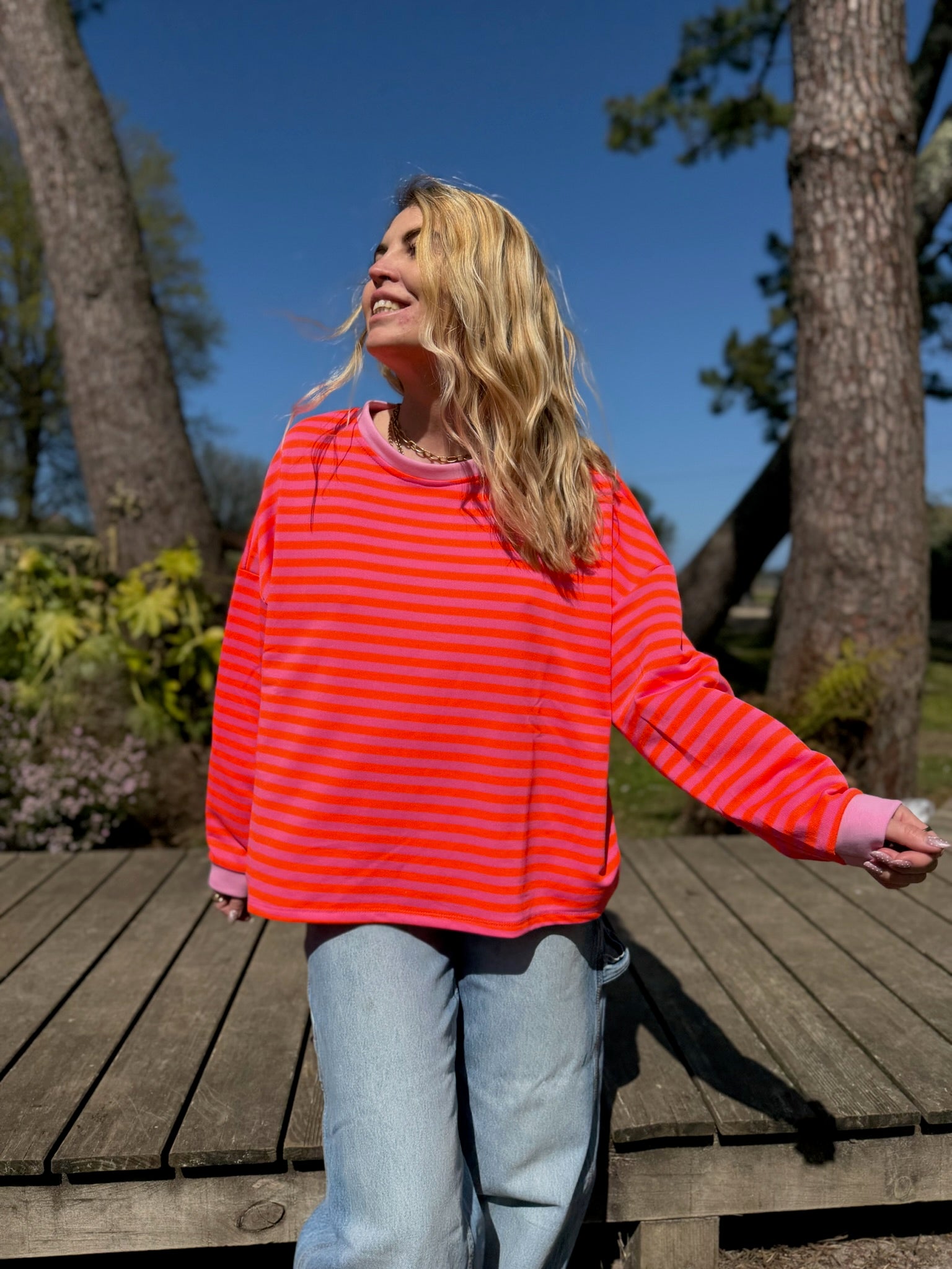 T-shirt marinière SARAH Orange + Rose
