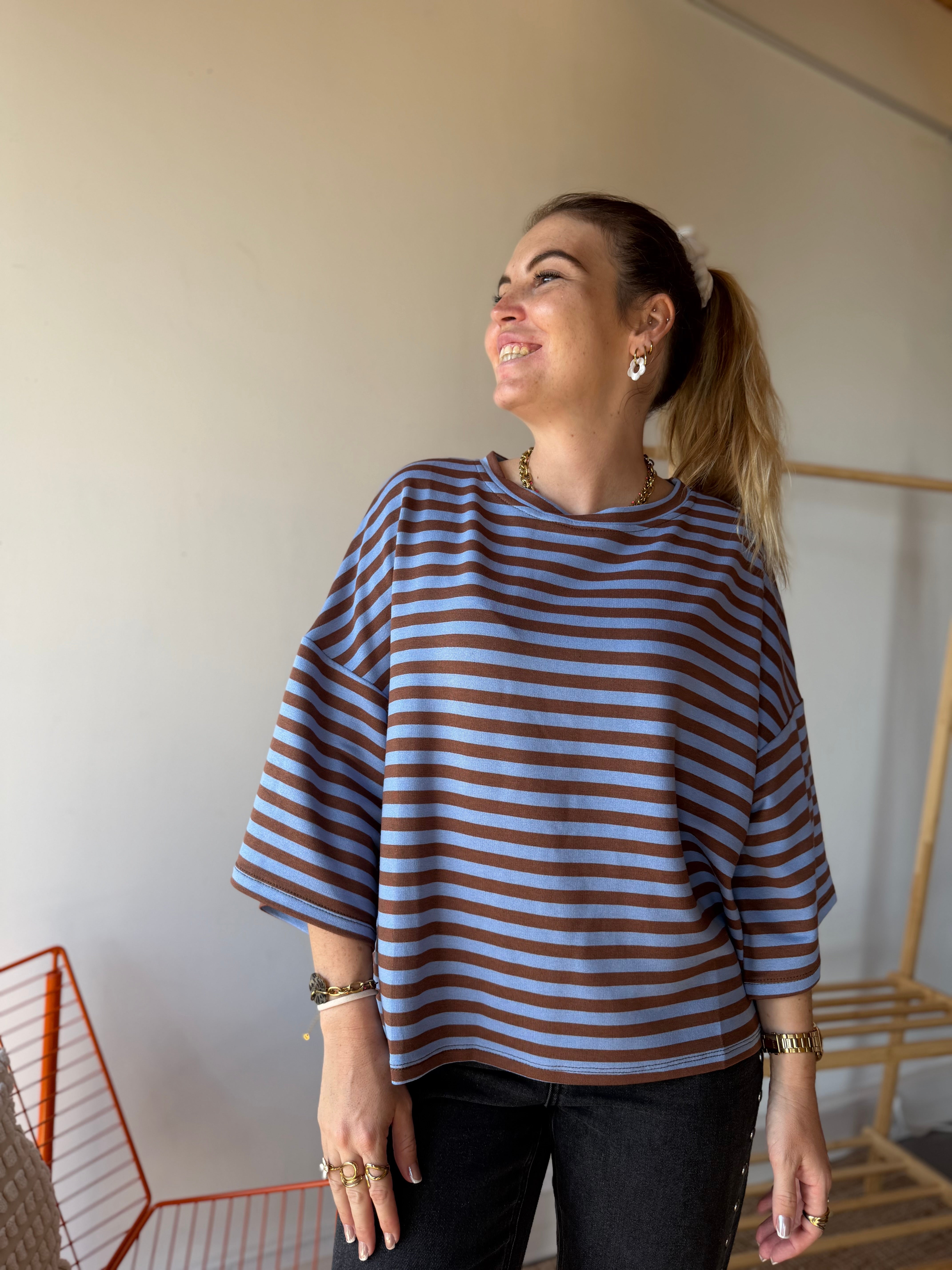 T-shirt marinière ICONIC Bleu ciel + Camel
