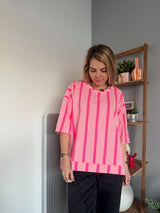 Sweat Manches courtes PAOLINA rayé rose