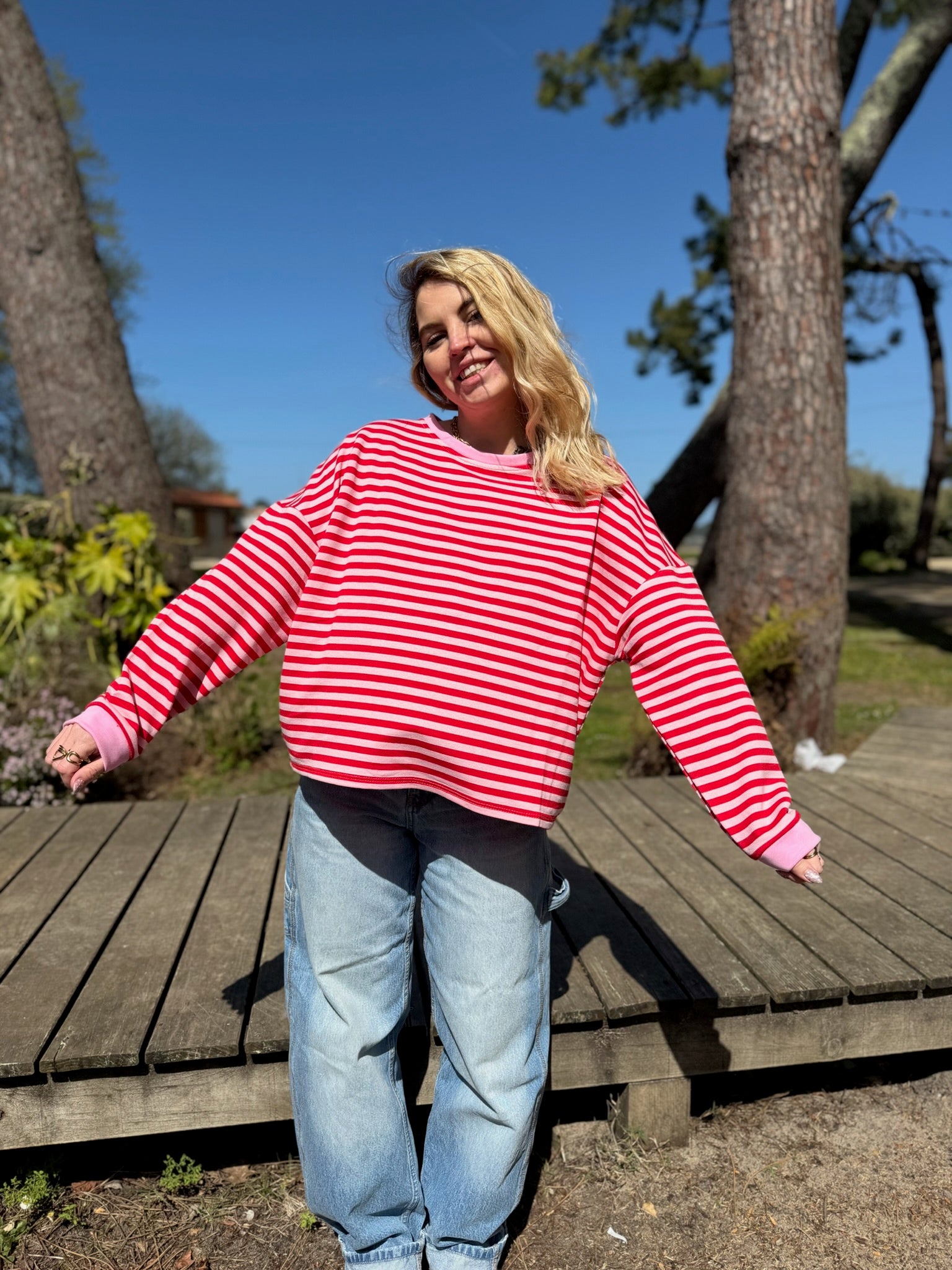 T-shirt marinière SARAH Rose + Rouge