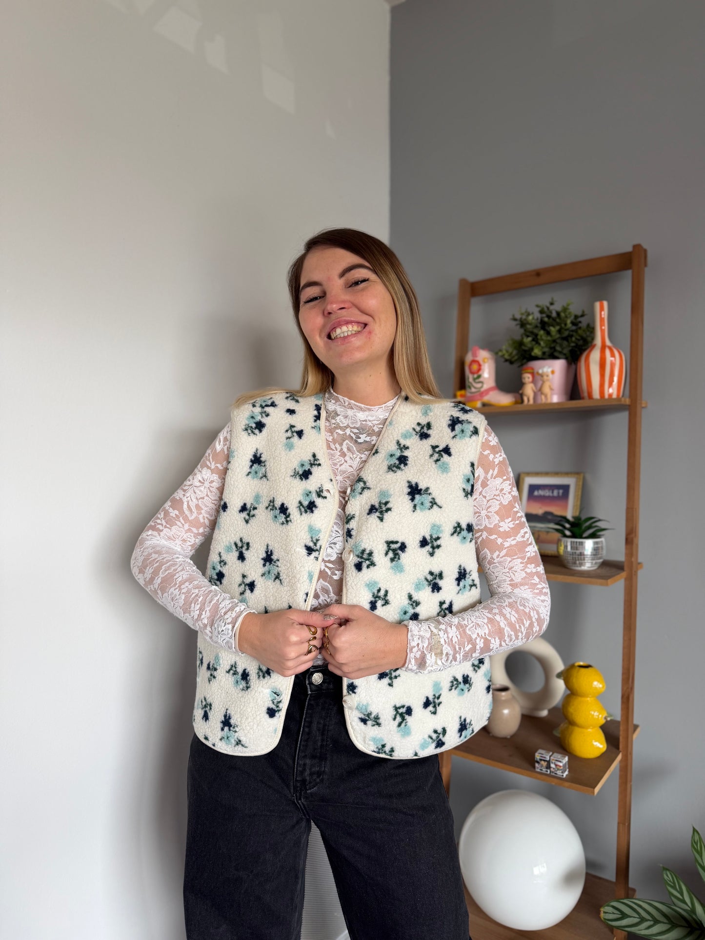Veste sans manches FLEURS Bleu
