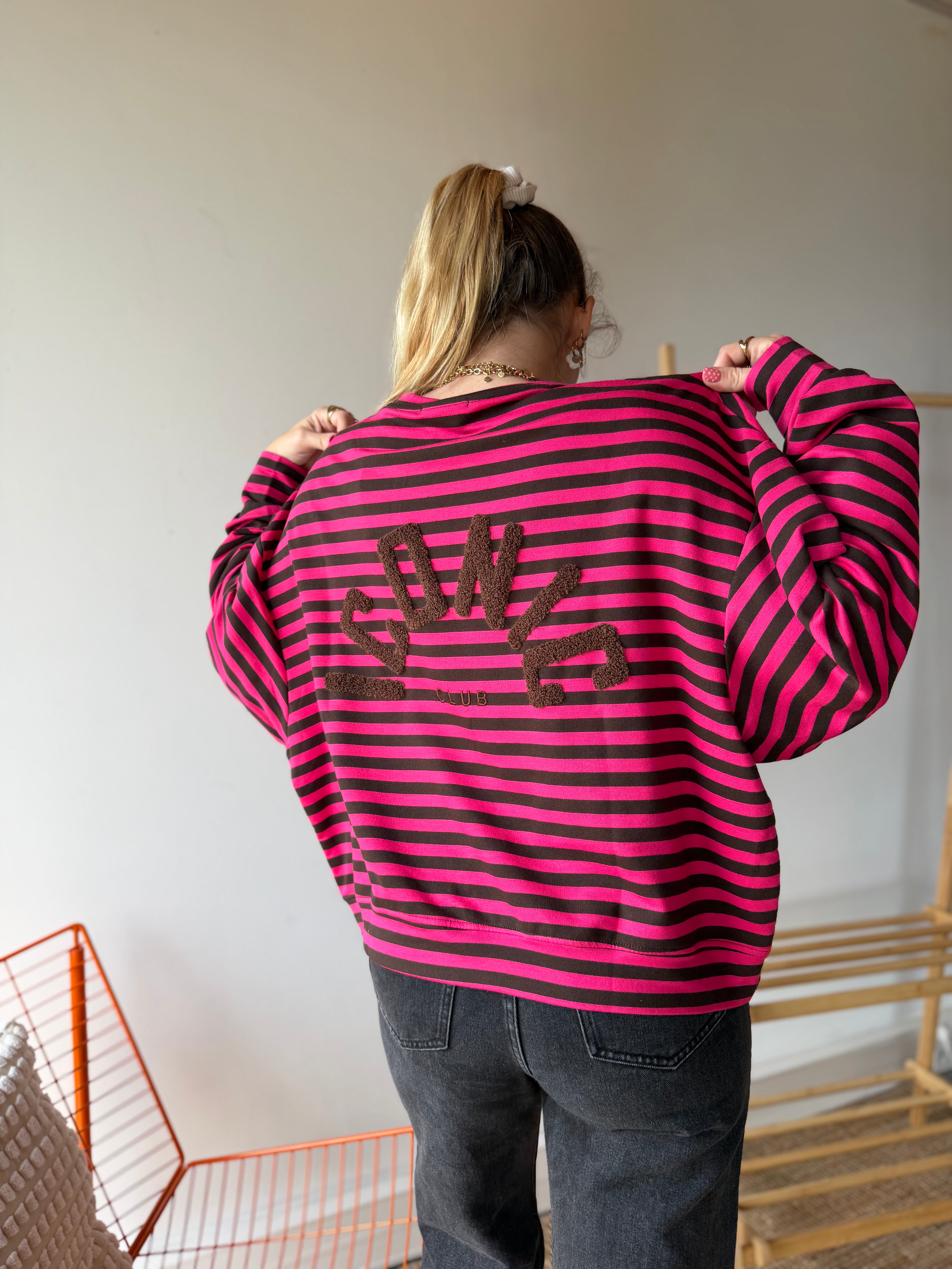 T-shirt marinière ICONIC Rose Fushia + Chocolat manches longues