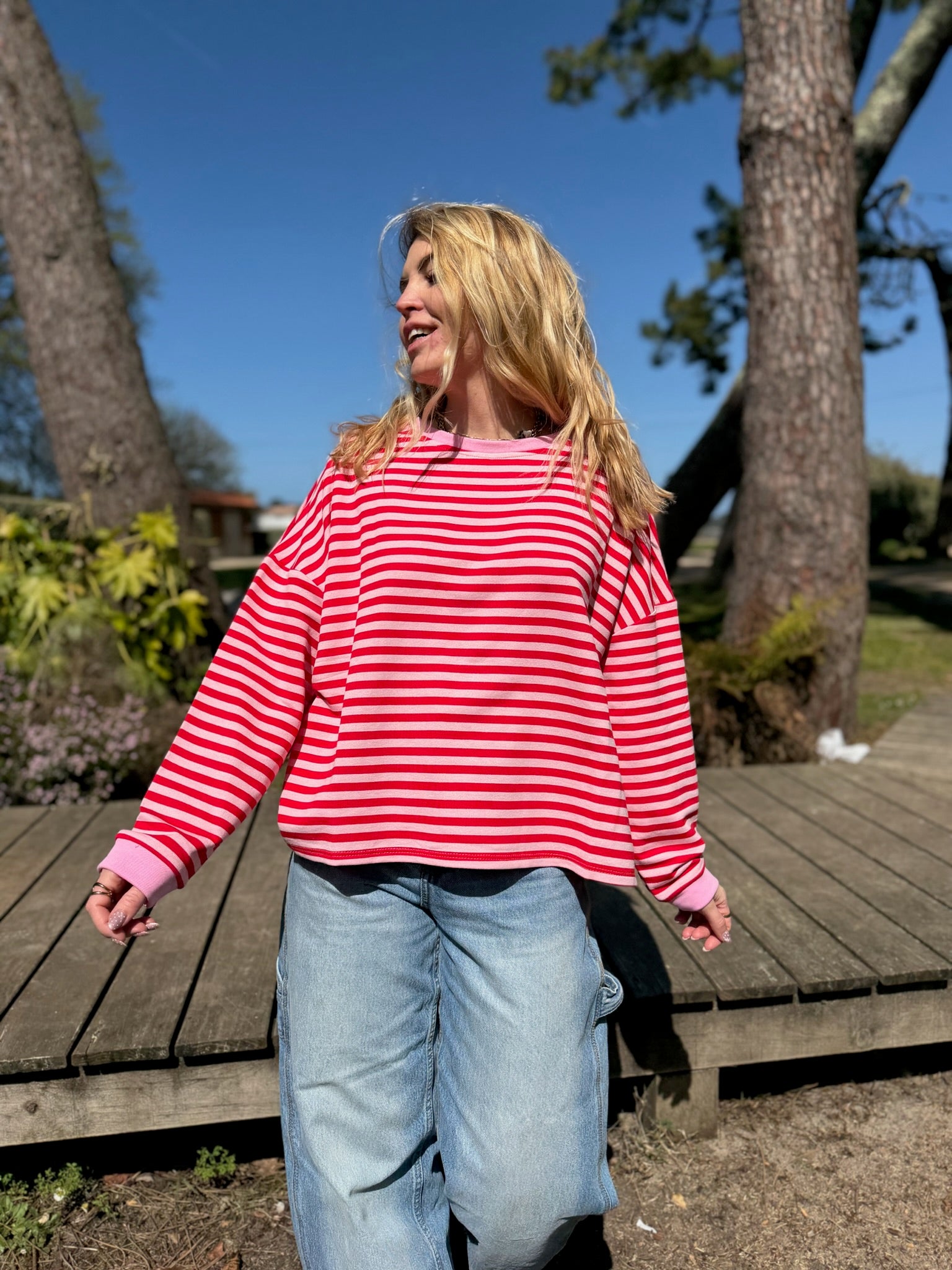 T-shirt marinière SARAH Rose + Rouge