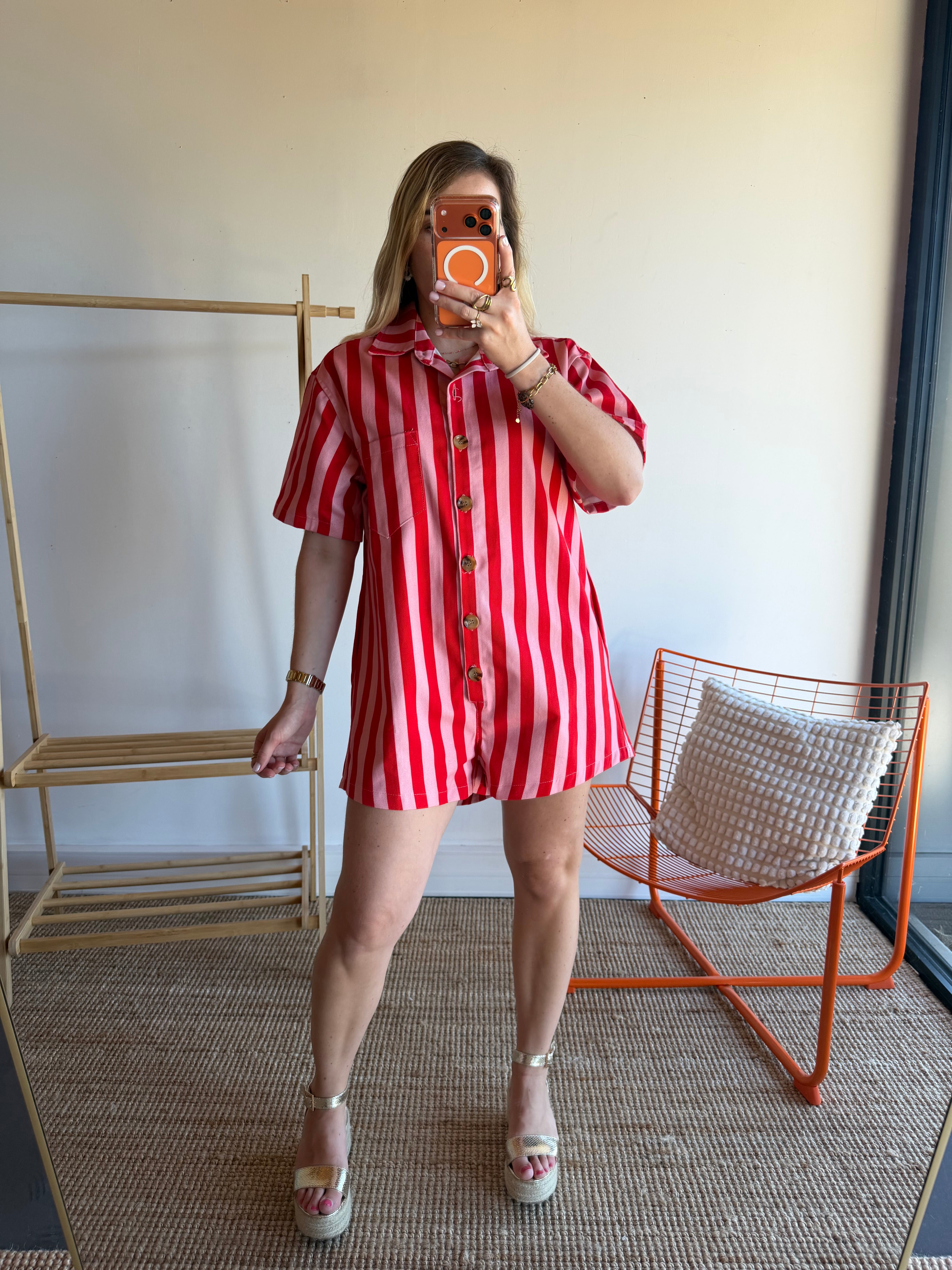 Combishort rayée JULIA rose + rouge
