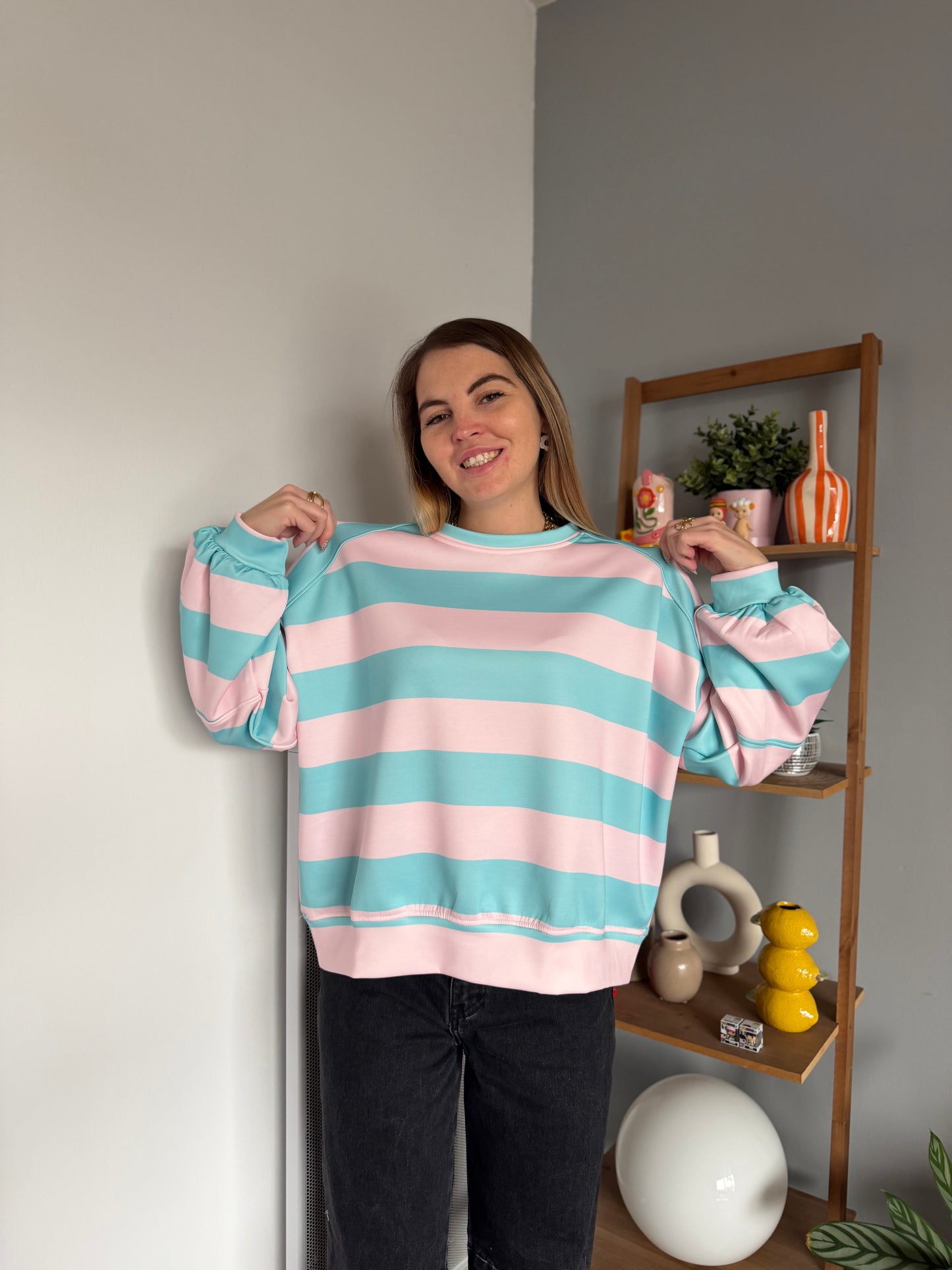 Sweat marinière GABRIEL Turquoise + Rose