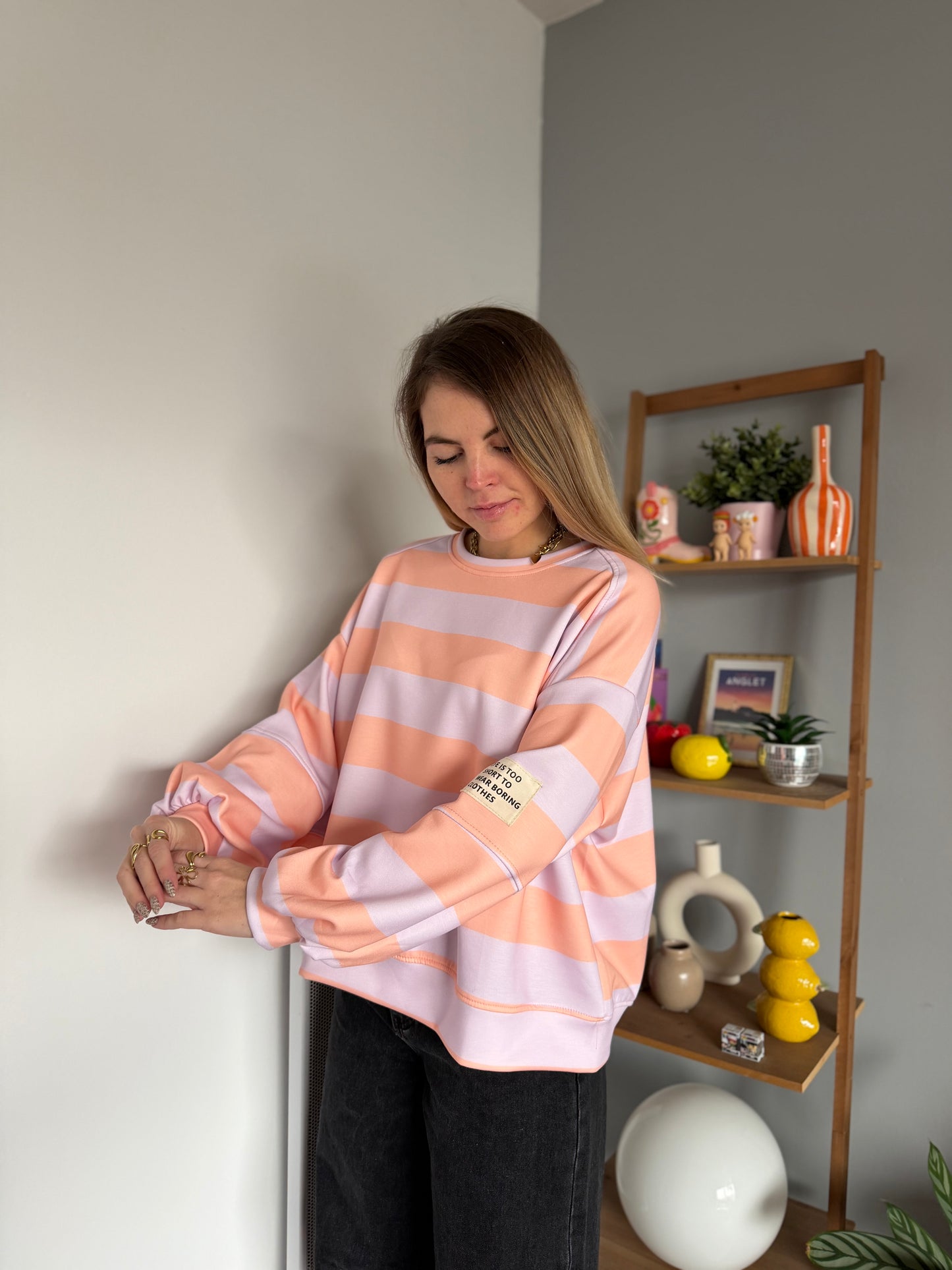 Sweat marinière GABRIEL Lilas + Orange pale