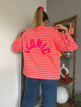 T-shirt marinière ICONIC Corail fluo + Rose