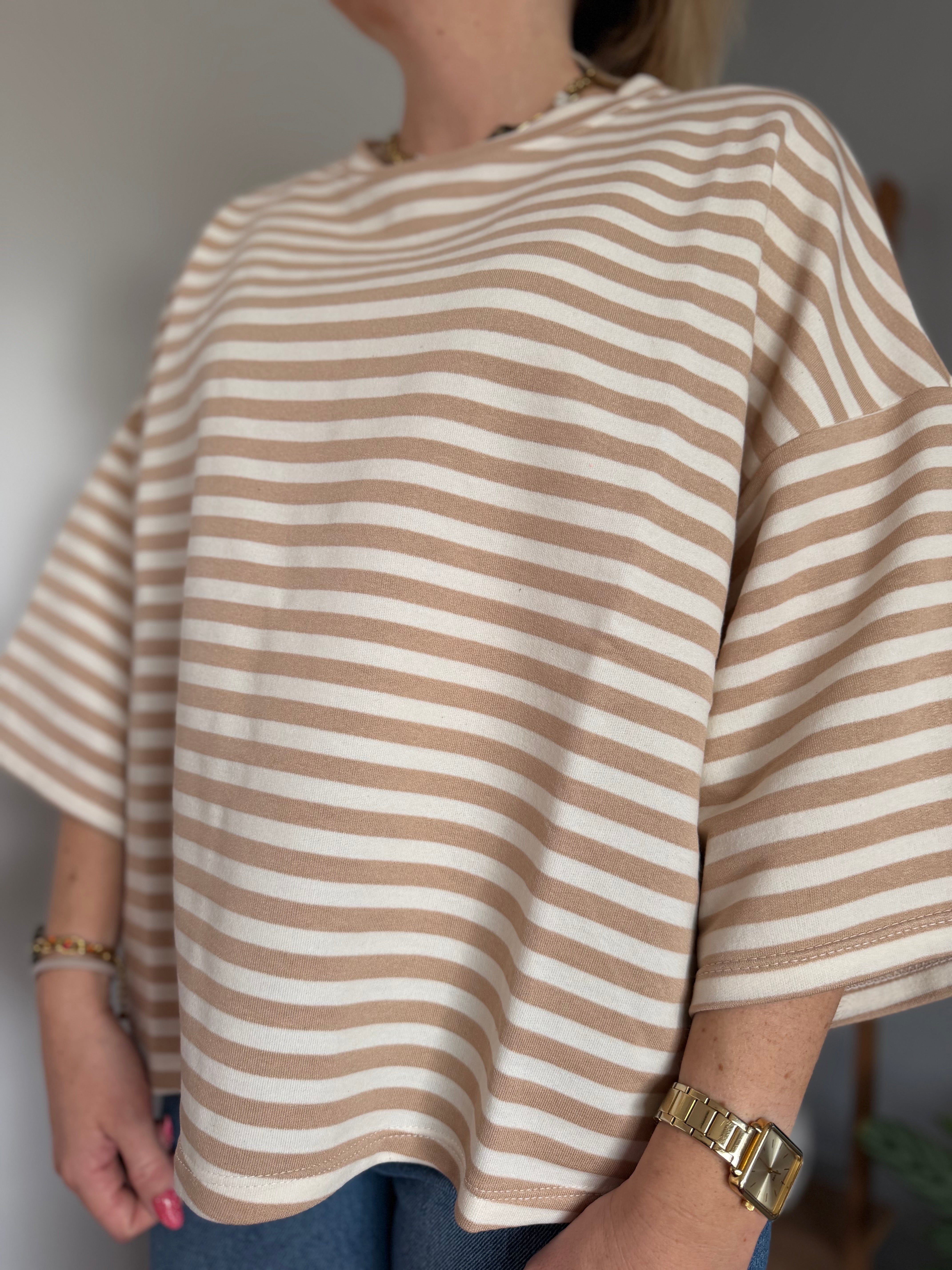 T-shirt marinière ICONIC Camel + Ecru