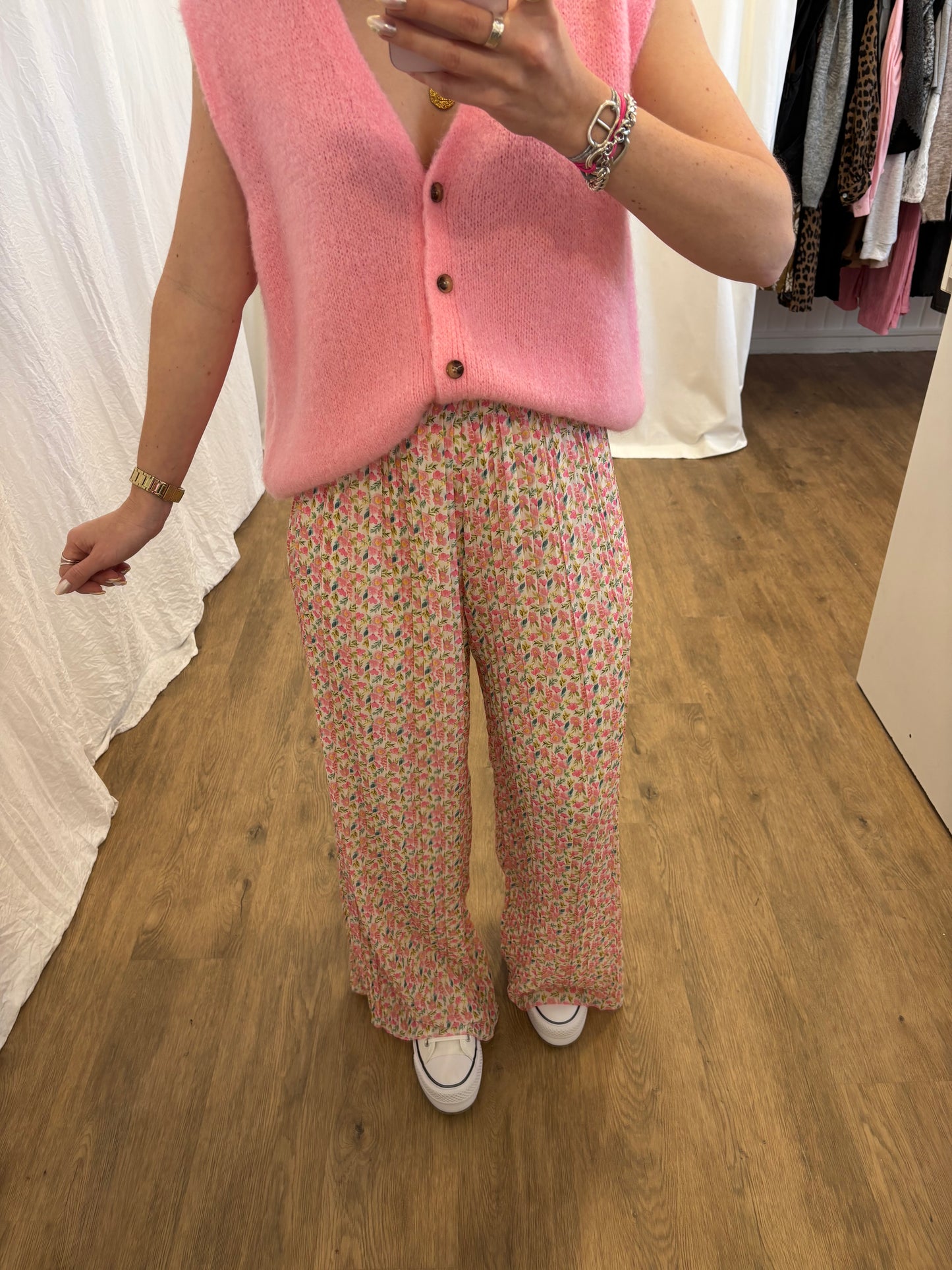 2 - Pantalon plissé BILI petites fleurs rose