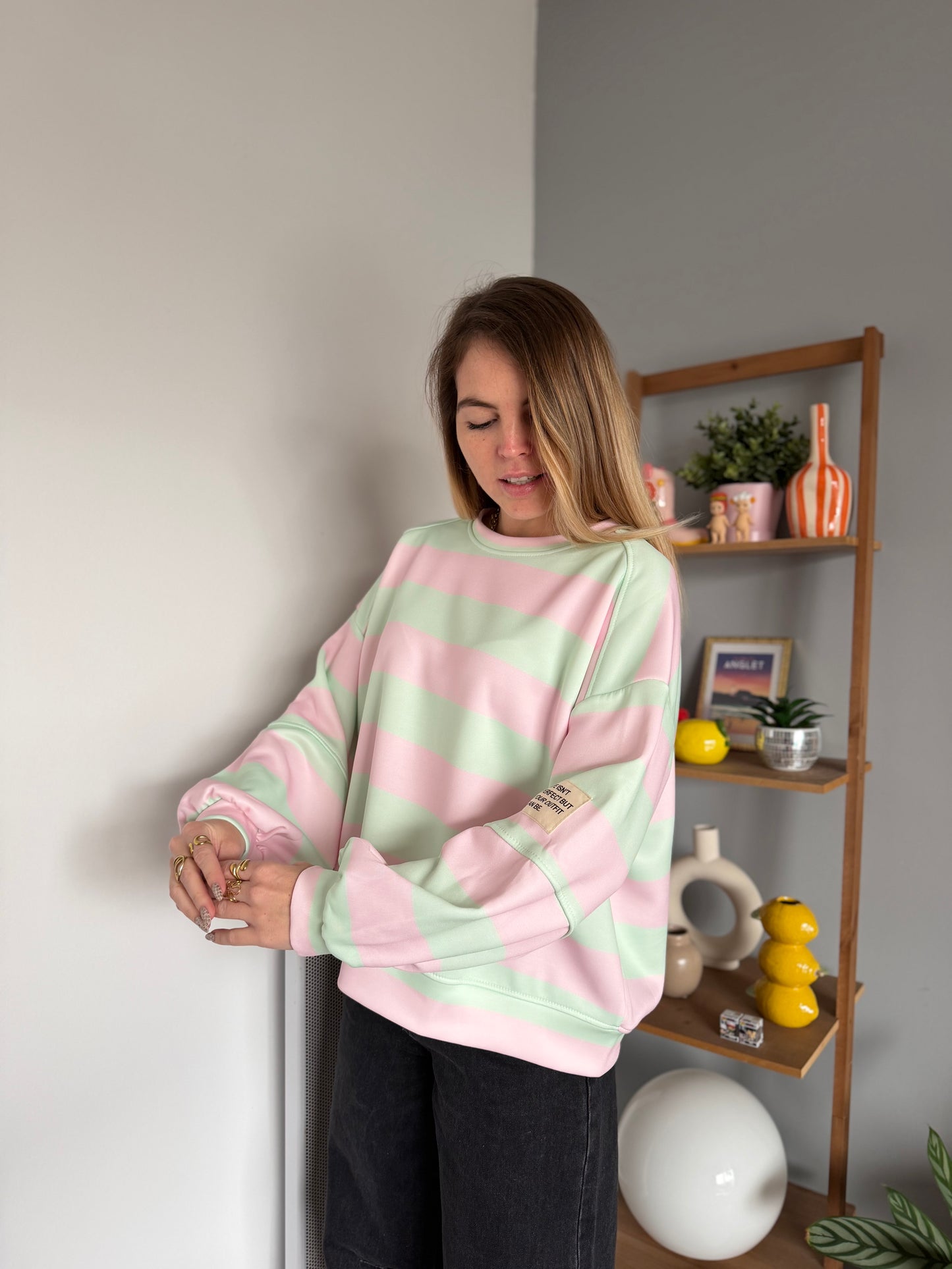 Sweat marinière GABRIEL Vert + Rose