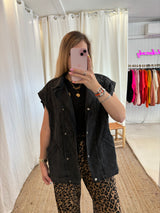 Veste oversize sans manches CAMILLE Noir