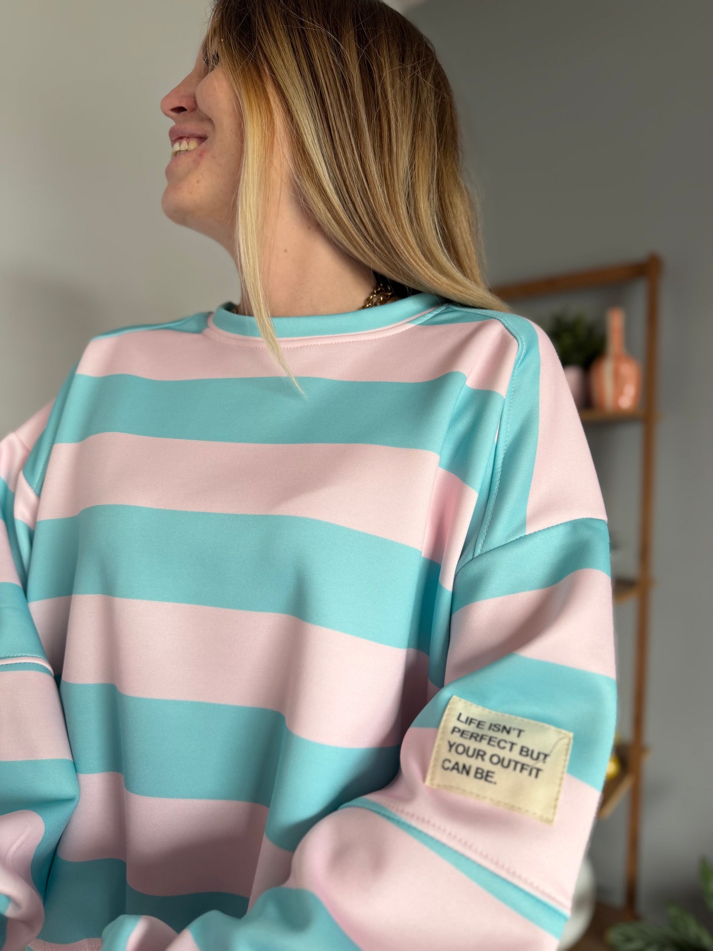 Sweat marinière GABRIEL Turquoise + Rose