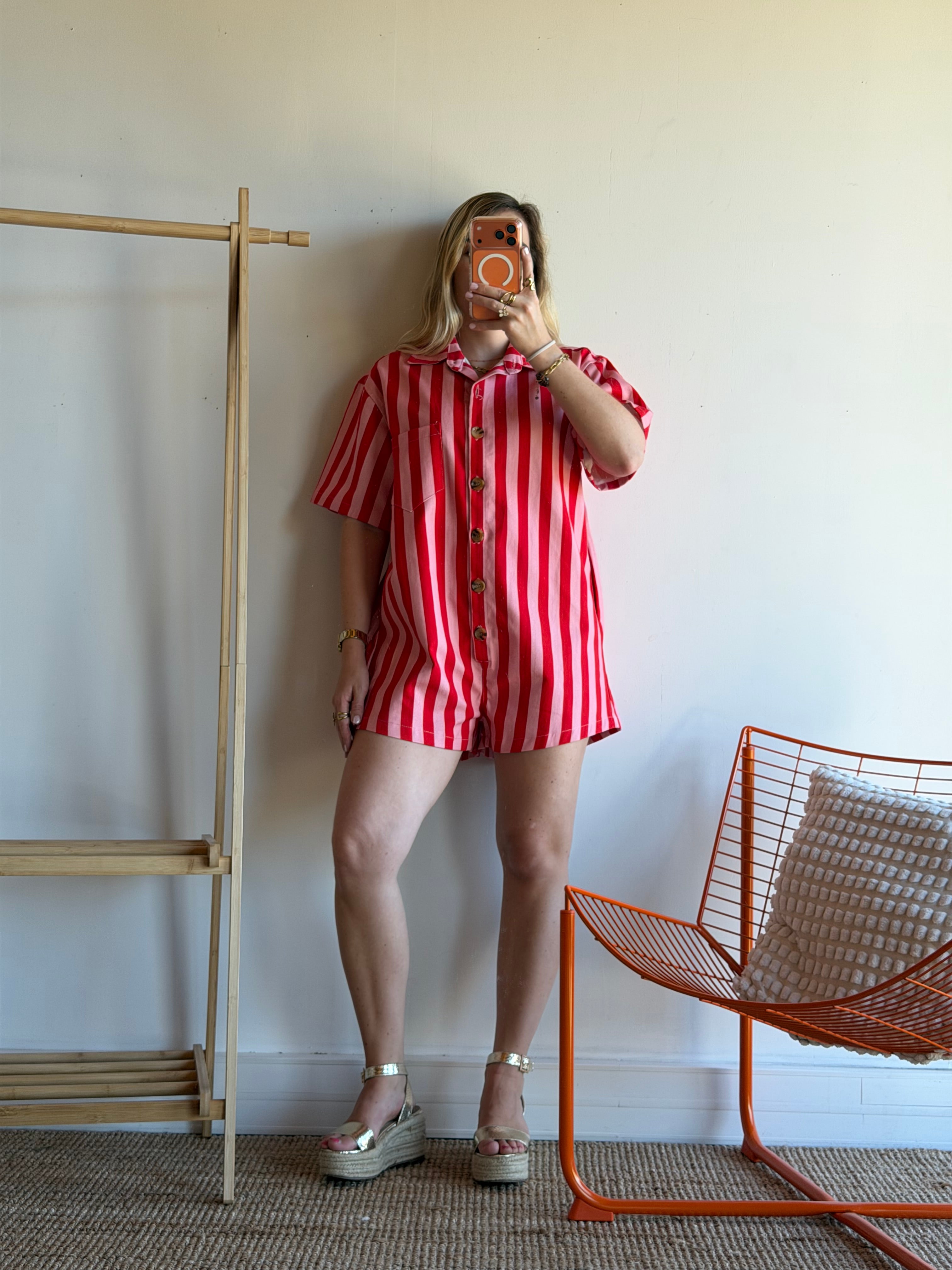 Combishort rayée JULIA rose + rouge