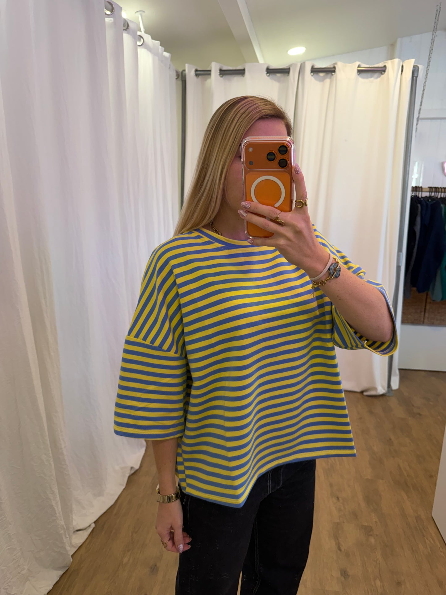 T-shirt LÉA marinière Bleu + Jaune